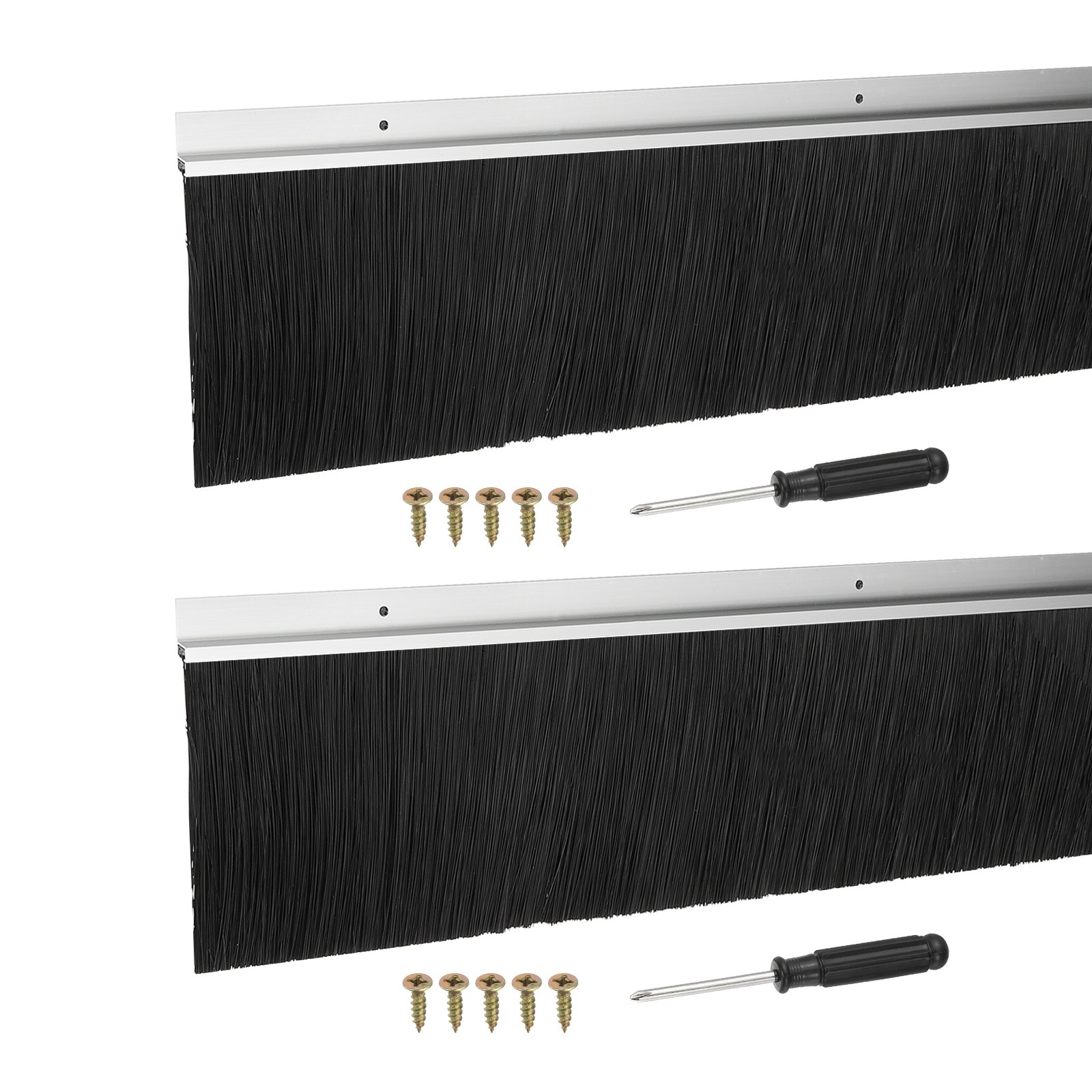 Door Sweep Brush Sweeps 2.8" Black PP Brush 39"L x 3.7"W -H-Shape(2 Pcs, Silver)