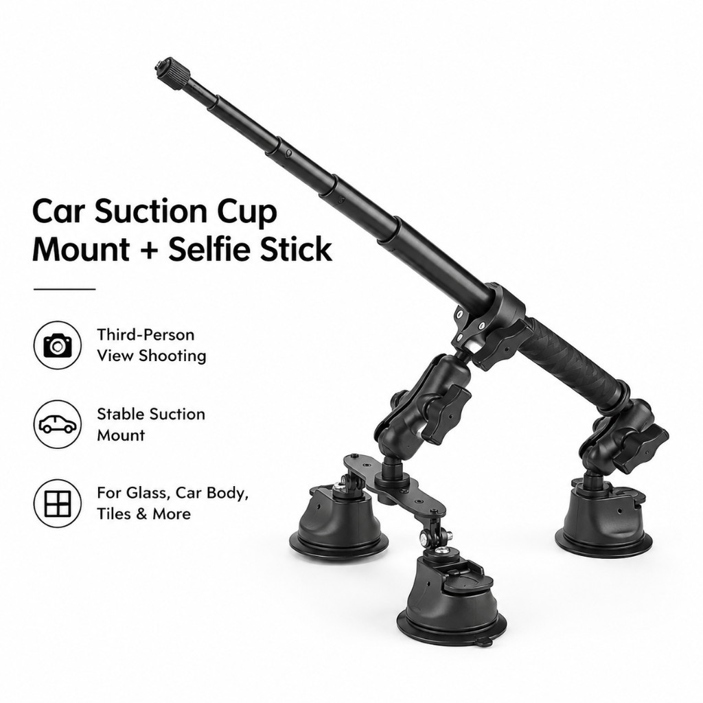 Car Suction Cup Mount Bracket+Selfie Stick For Insta360 X5 X4 X3 X2 DJI Camera