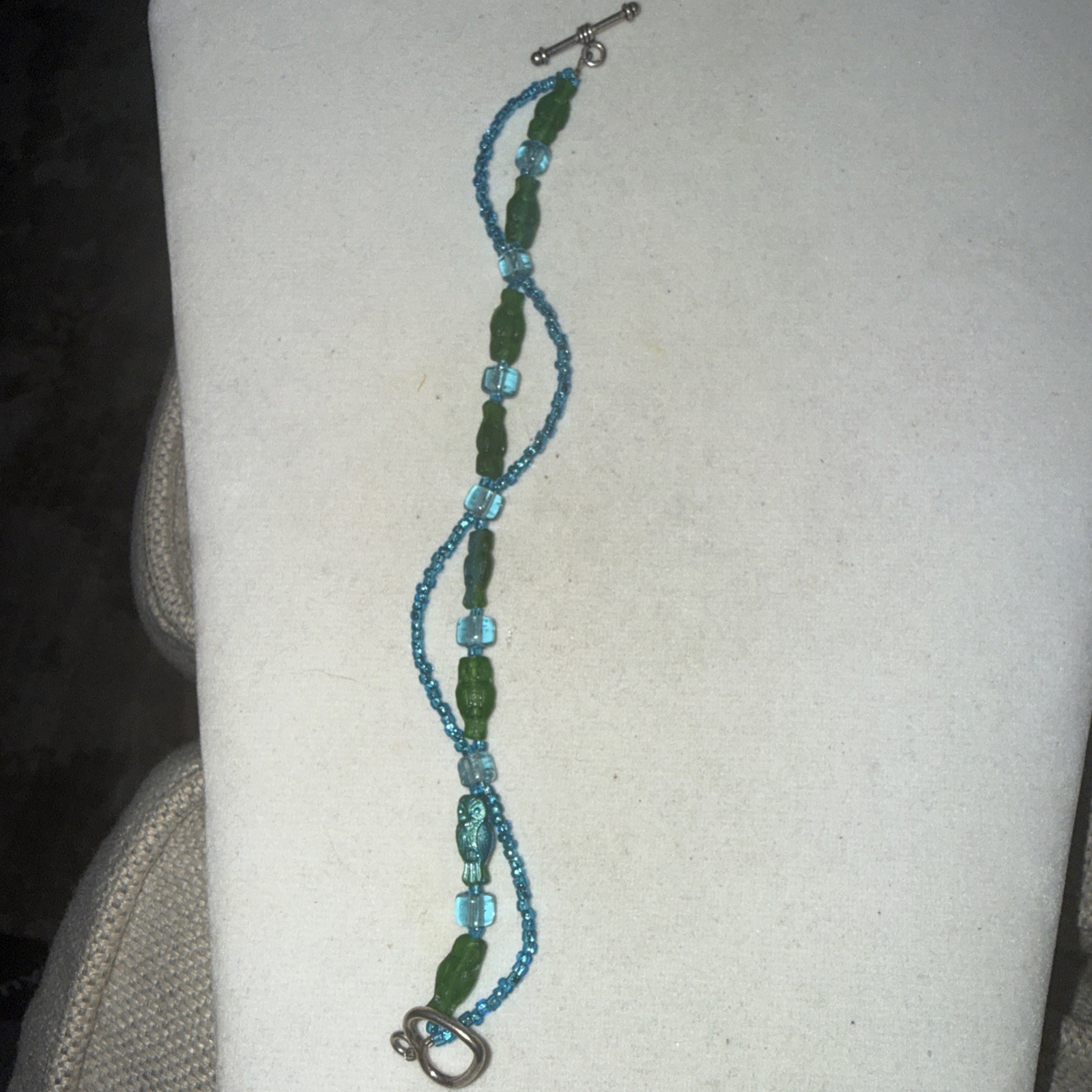 Hand Beaded Turquoise Blue Color Toggle Bracelet Stunning!