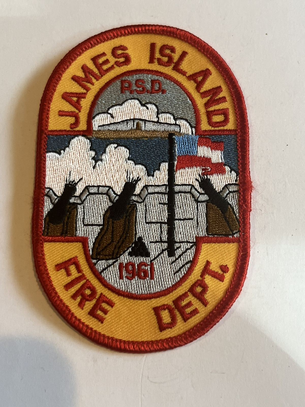VINTAGE🇺🇸JAMES ISLAND FIRE DEPARTMENT R.S.D. 1961 FIREMAN UNIFORM PATCH LQQK👀