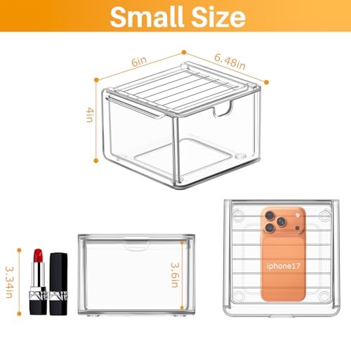 6 Pack Small Stackable Stroage Drawers, Acrylic Bathroom Makeup 6 Small