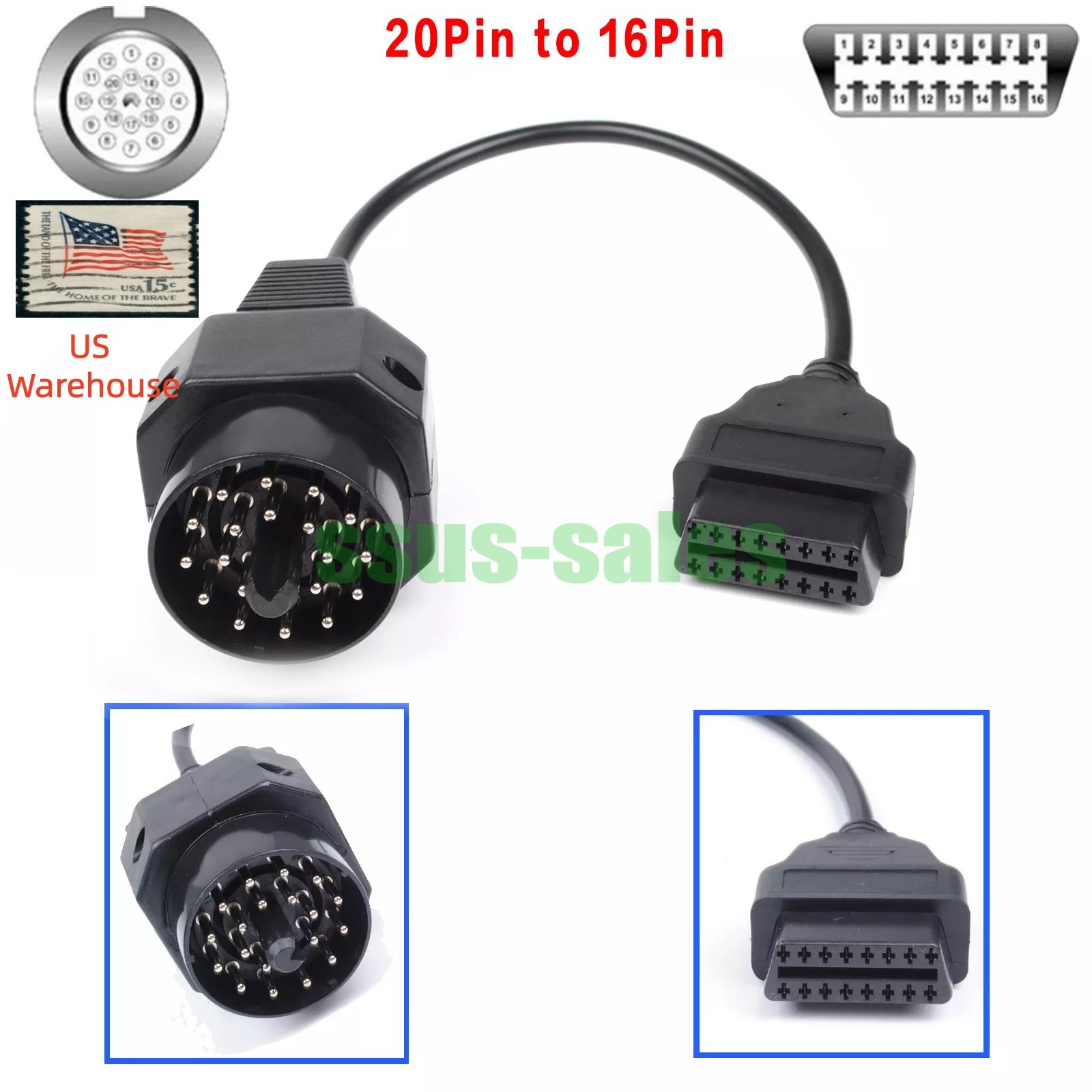 20-Pin to 16-Pin OBD2 Adapter Cable 25CM for BMW E30 E36 E46 E34 E39 E32 E38 E53