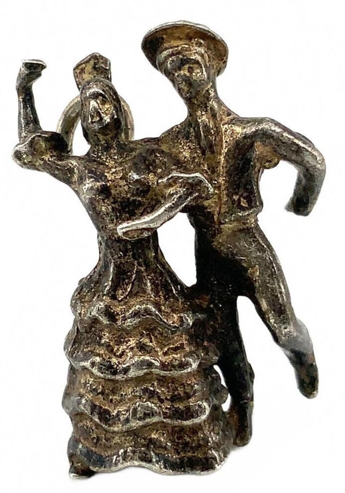 Vintage Sterling Silver Mid Century Flamenco Dancers Charm Pendant Dark Patina