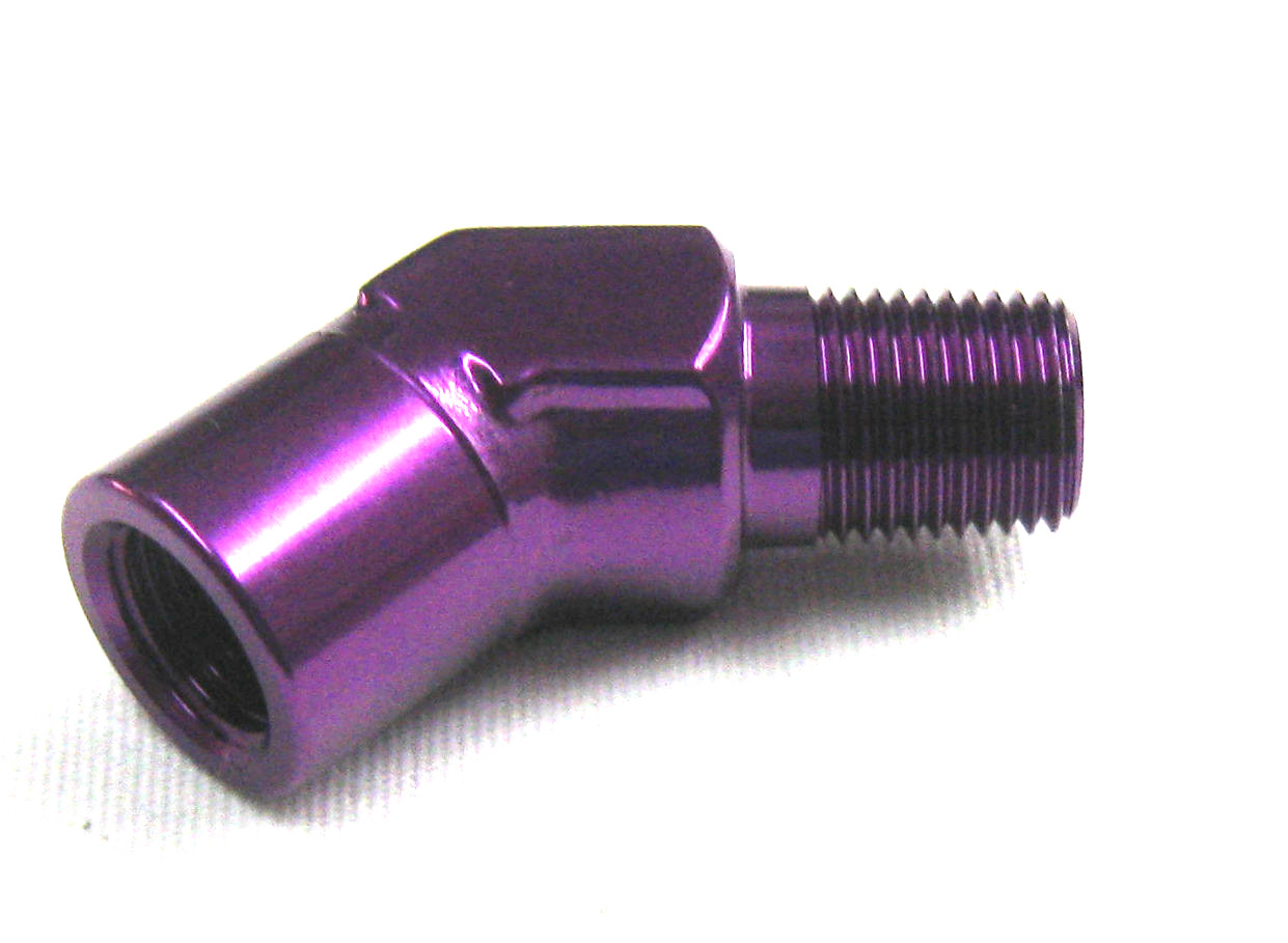 1/8"NPT 45 Deg Street El male pipe to female pipe fitting show Polish Purple Alu