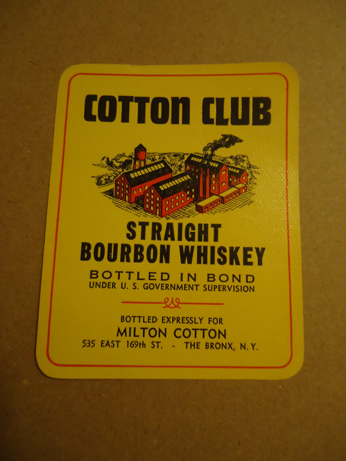 Cotton Club Straight Bourbon Whiskey Milton Cotton Bronx NY