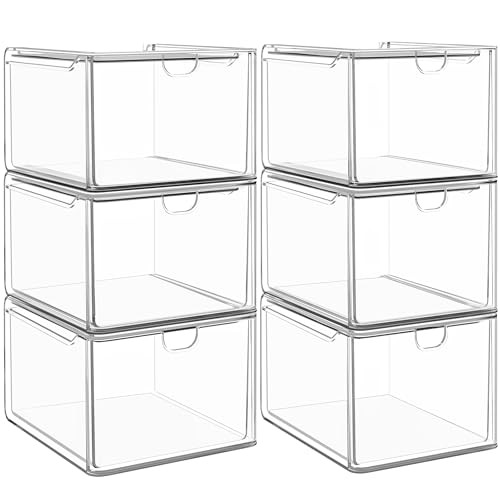 6 Pack Small Stackable Stroage Drawers, Acrylic Bathroom Makeup 6 Small