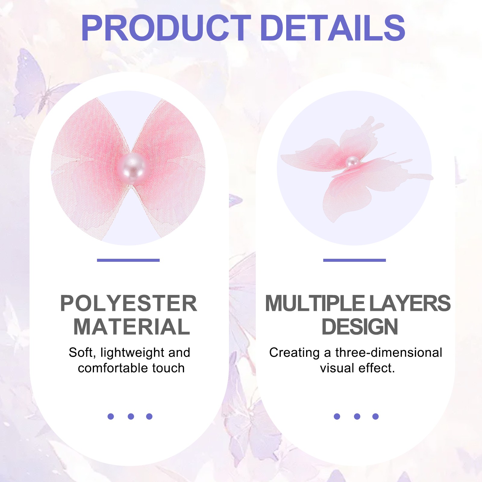 30Pcs Pearl Organza Butterfly, 1.8" x 2" 3D Fabric Butterfly for Craft, Pink