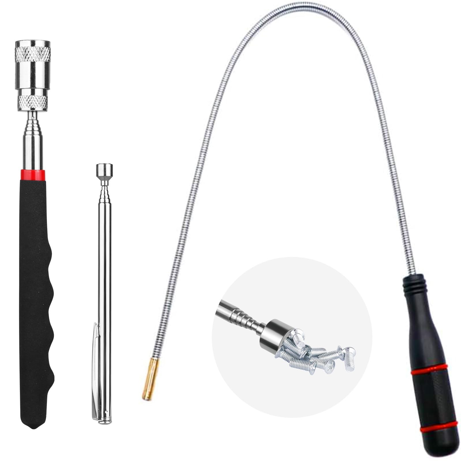 3 Pack Telescoping Magnet Pick-up Tool Set, Non-Slip Extendable Magnetic...