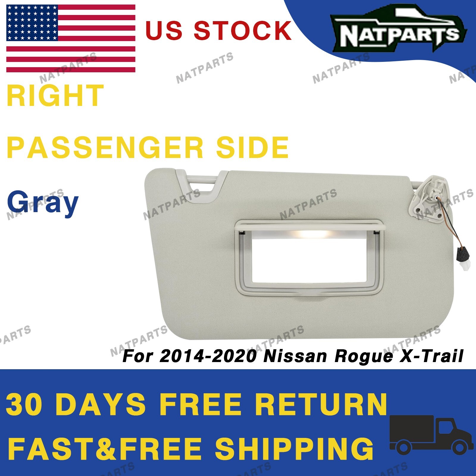 14-20 Nissan Rogue X-Trail Right Passenger Side Sun Visor W/ Light 96401-4BA3E