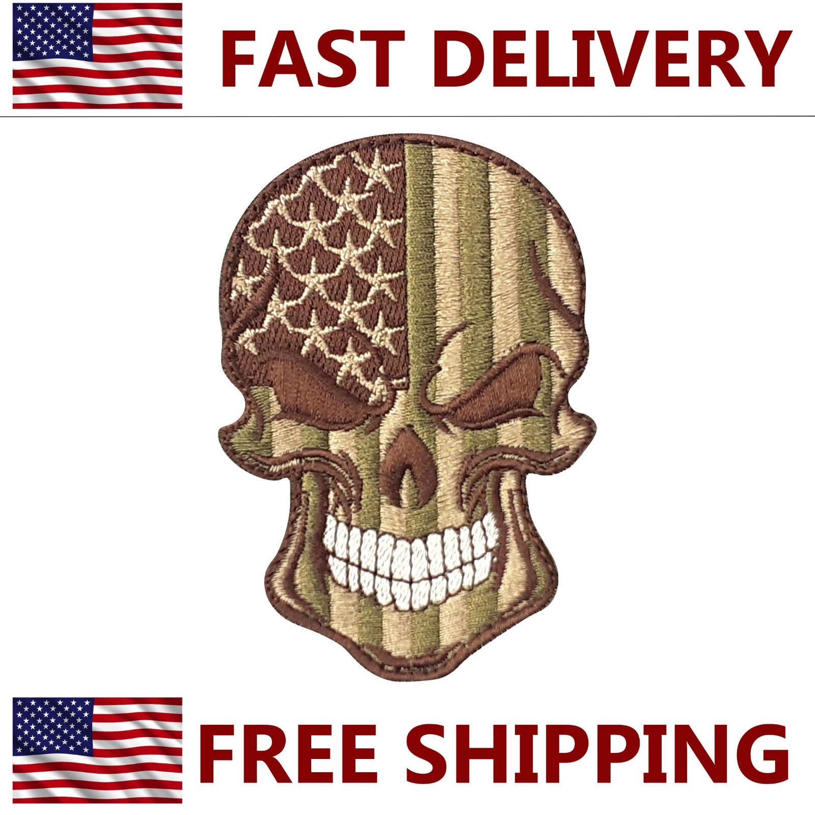 Skull US Dirty-Green - Embroidered Patch  - Hook and Loop - Morale Patch