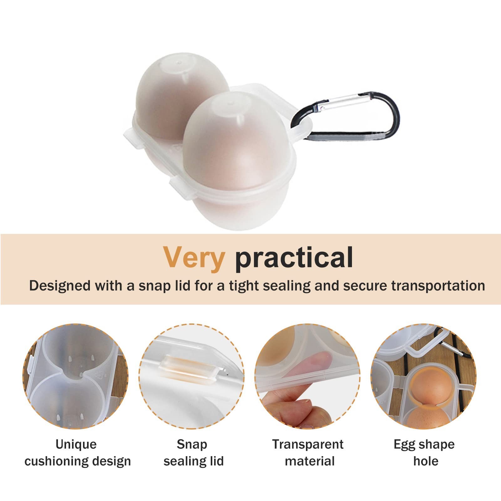 RoseFlower 2 Girds Egg Holder Container, Plastic Egg Storage Box Leakproof Sh...