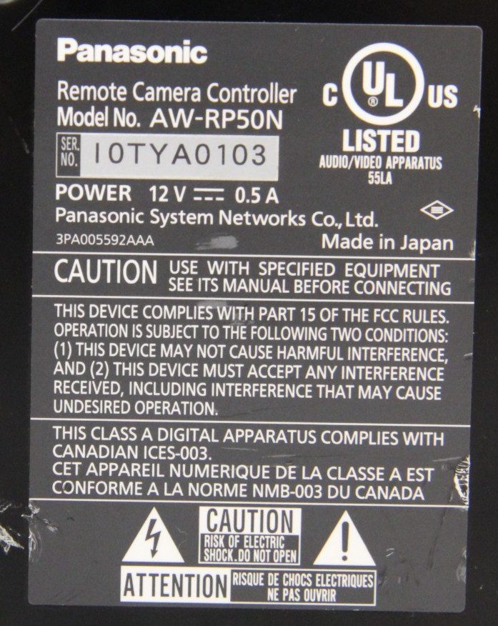 Panasonic AW-RP50 Remote Camera Controller Pan/Tilt Zoom Focus Missing Two Knobs