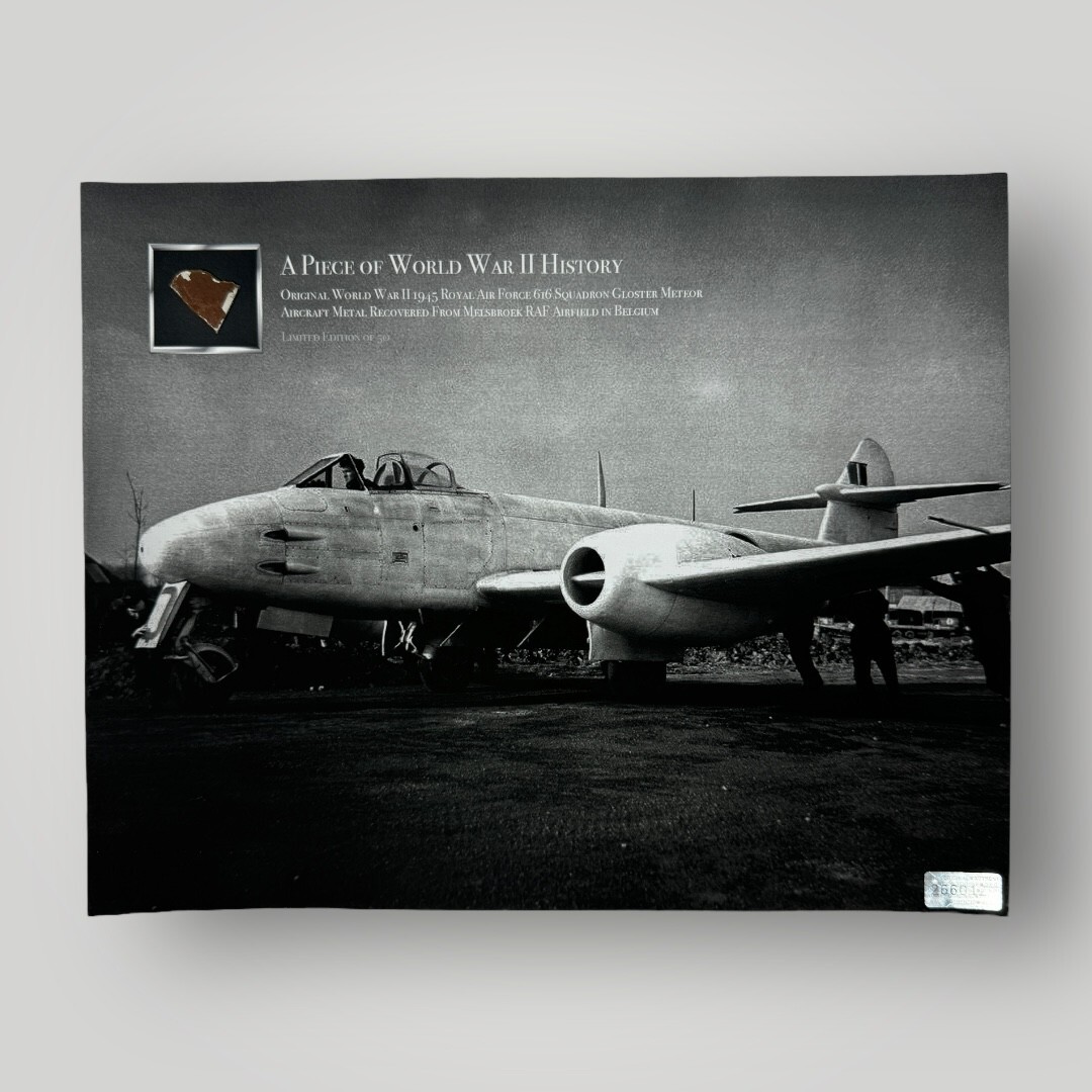 WWII 1945 Royal Air Force 616 Squadron Gloster Meteor Aircraft Metal 8x10 Relic