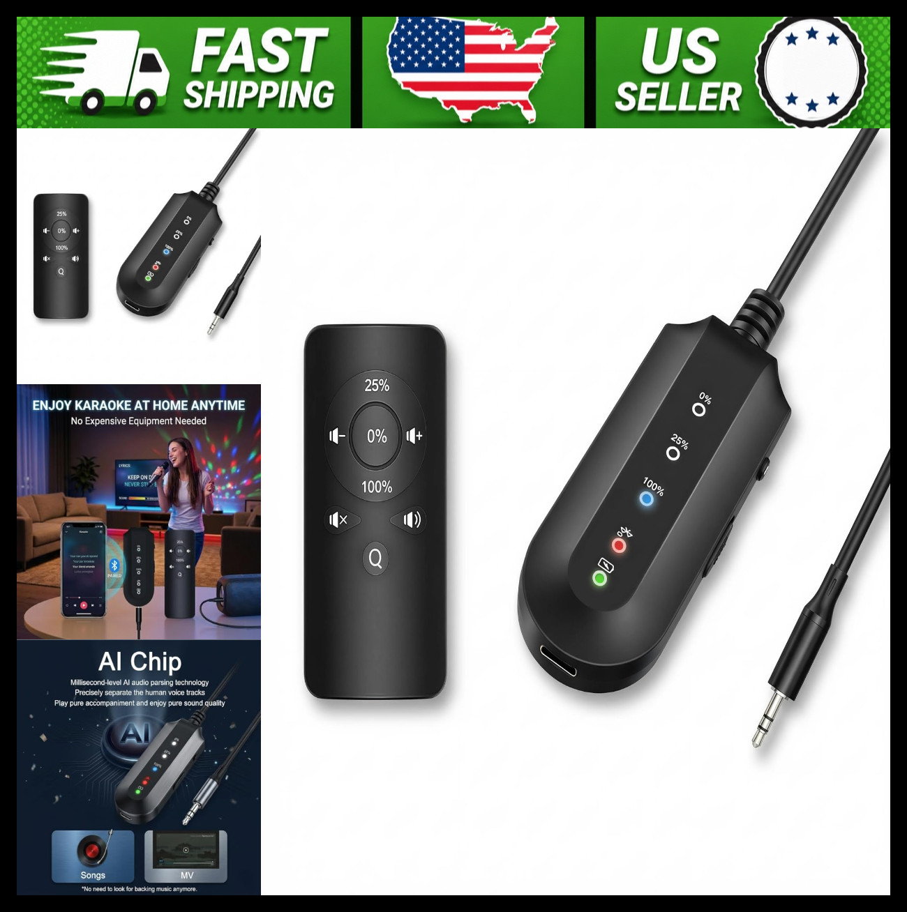 Portable AI Real-Time Vocal Remover for Speakers, 3-Level Mode