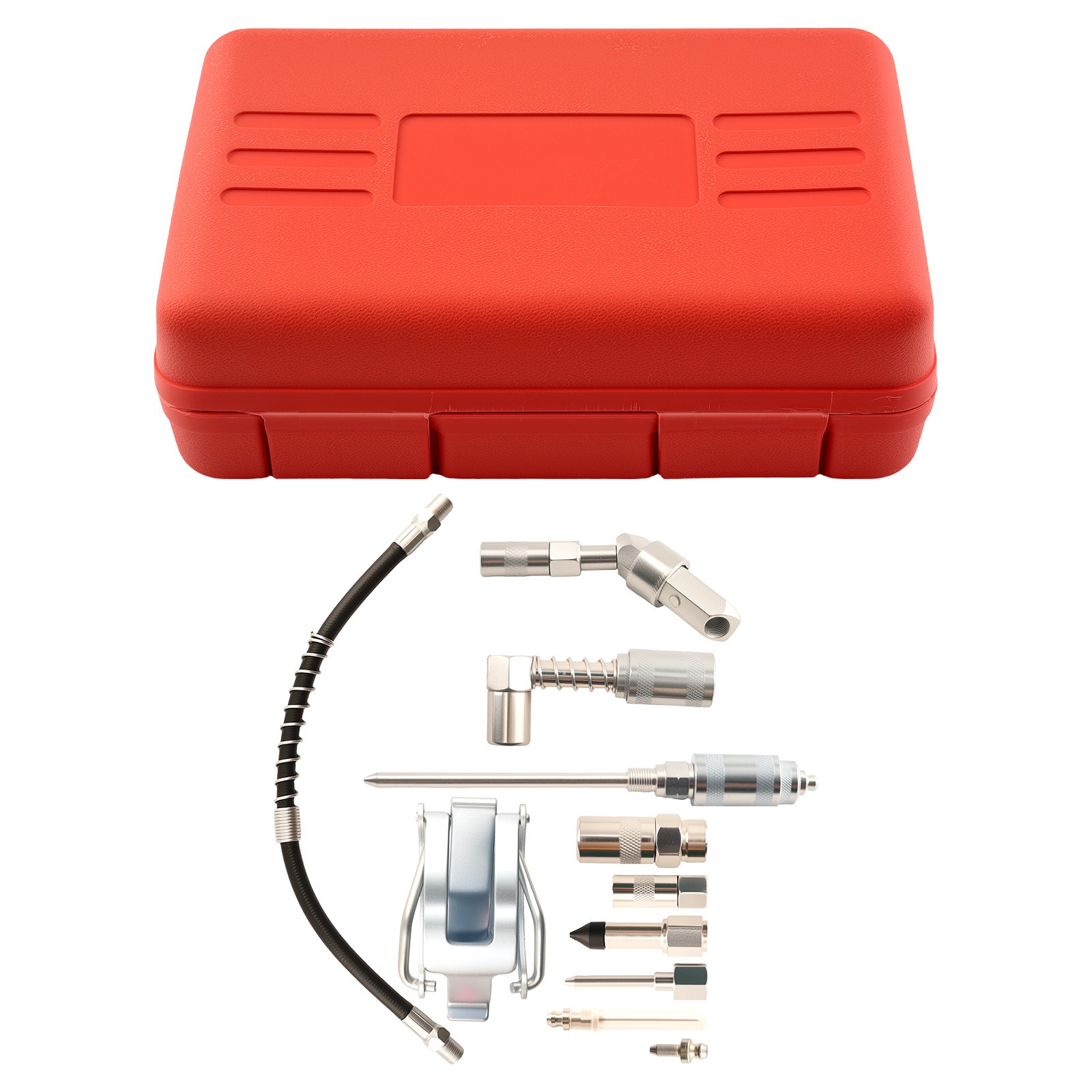 11PC Complete Grease Gun Set 3000PSI with Spring Hose and Multiple Tips