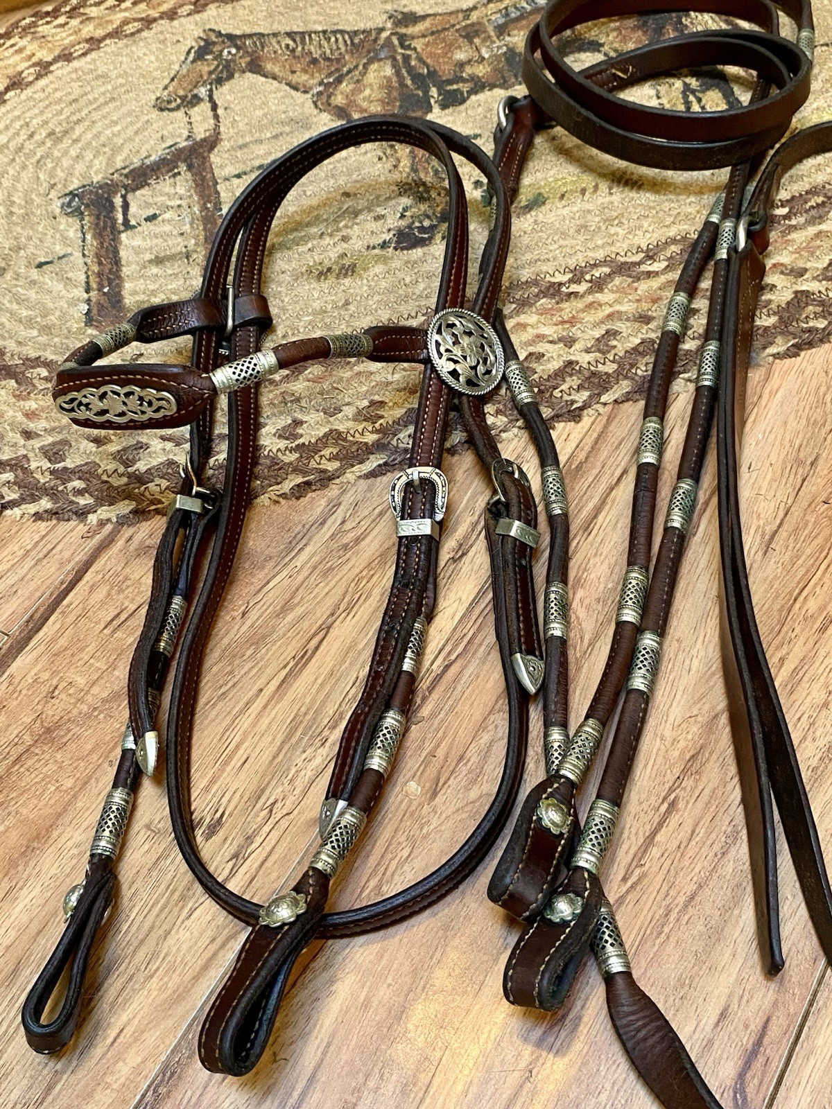 Vintage Poco Fleming Filigree Sterling Show Bridle  + Romel Reins Silver Ferrule