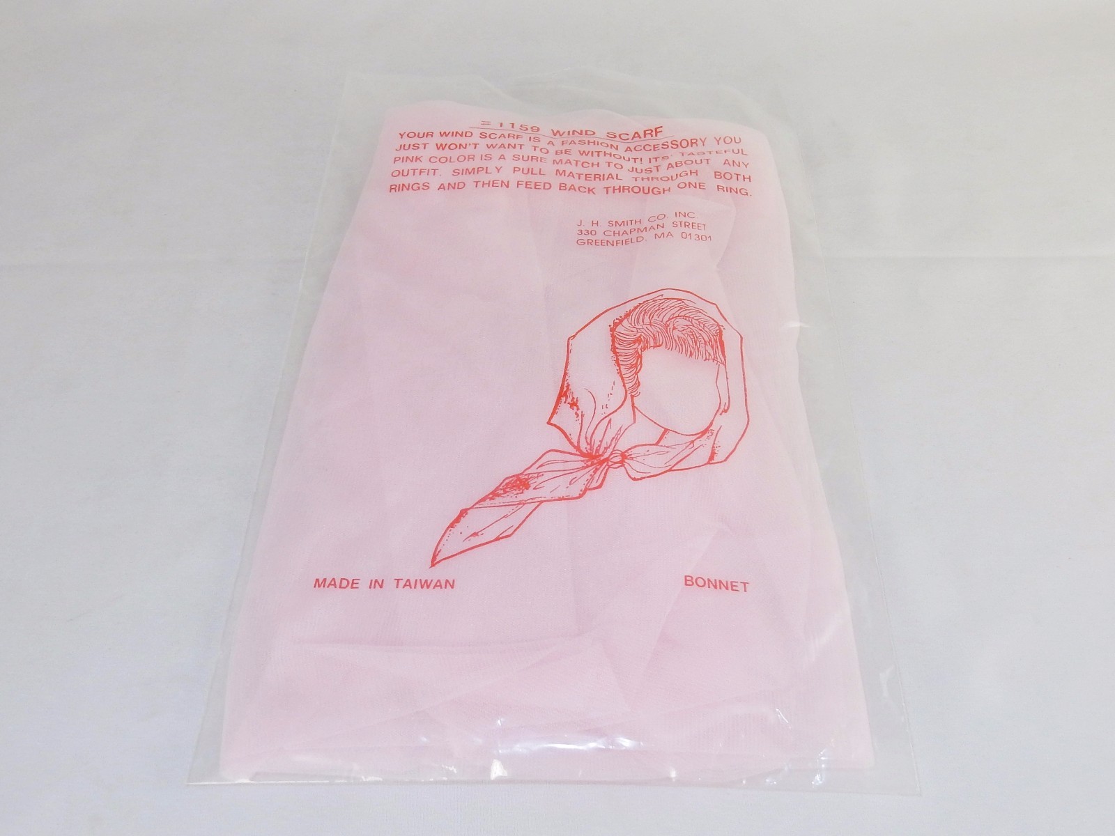 Pink Sheer Wind Scarf Bonnet w/Fastening Rings, One Size Fits All, 100% Nylon