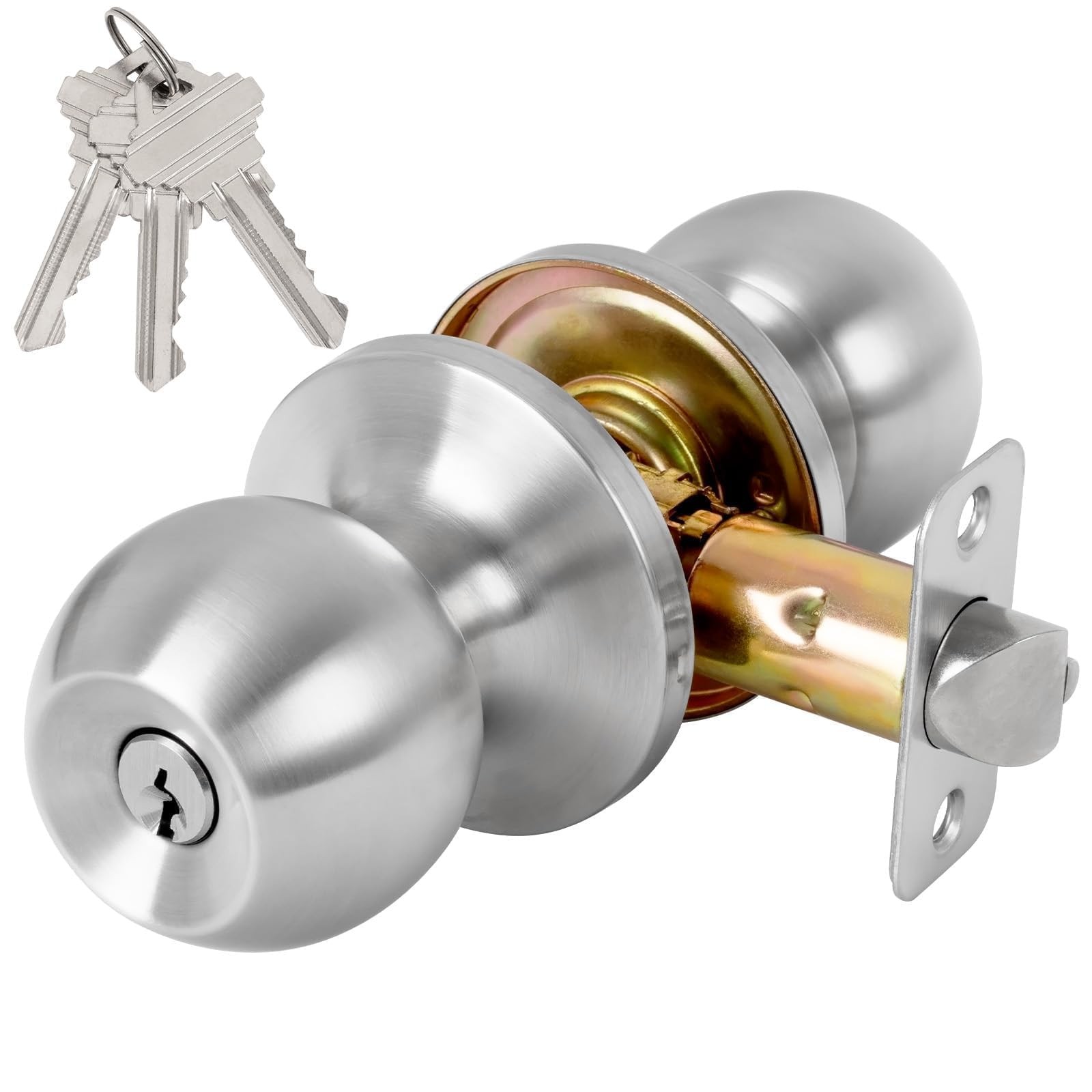 RAFECIEE Keyed Entry Door Knob with Lock and Key, 1 Pack, Satin Nickel