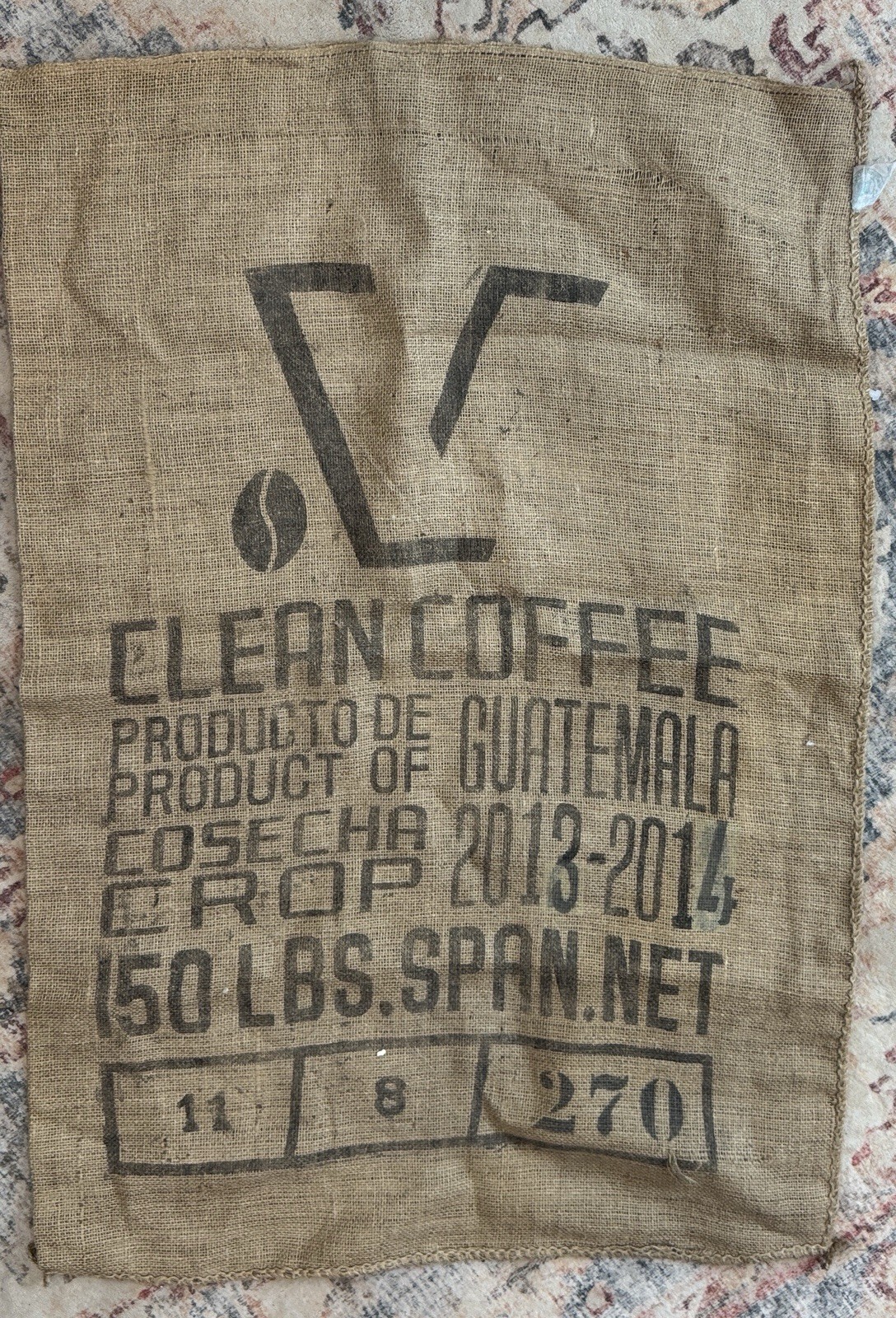 Vintage Guatemala Coffee Burlap Sack Clean Coffee 150 LBS Rustic Farmhouse Decor