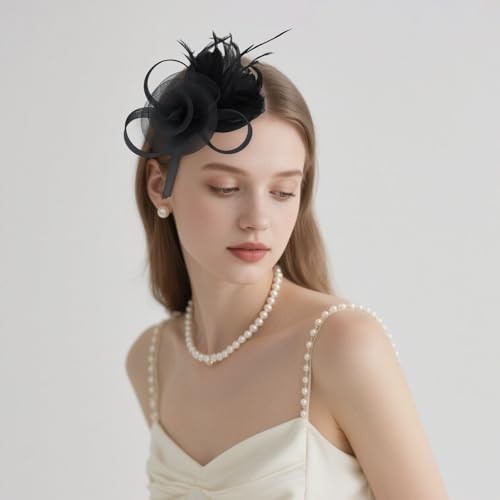 Fascinators Hats with Feather for Women 2026 Derby Hats Small Tea Party Black