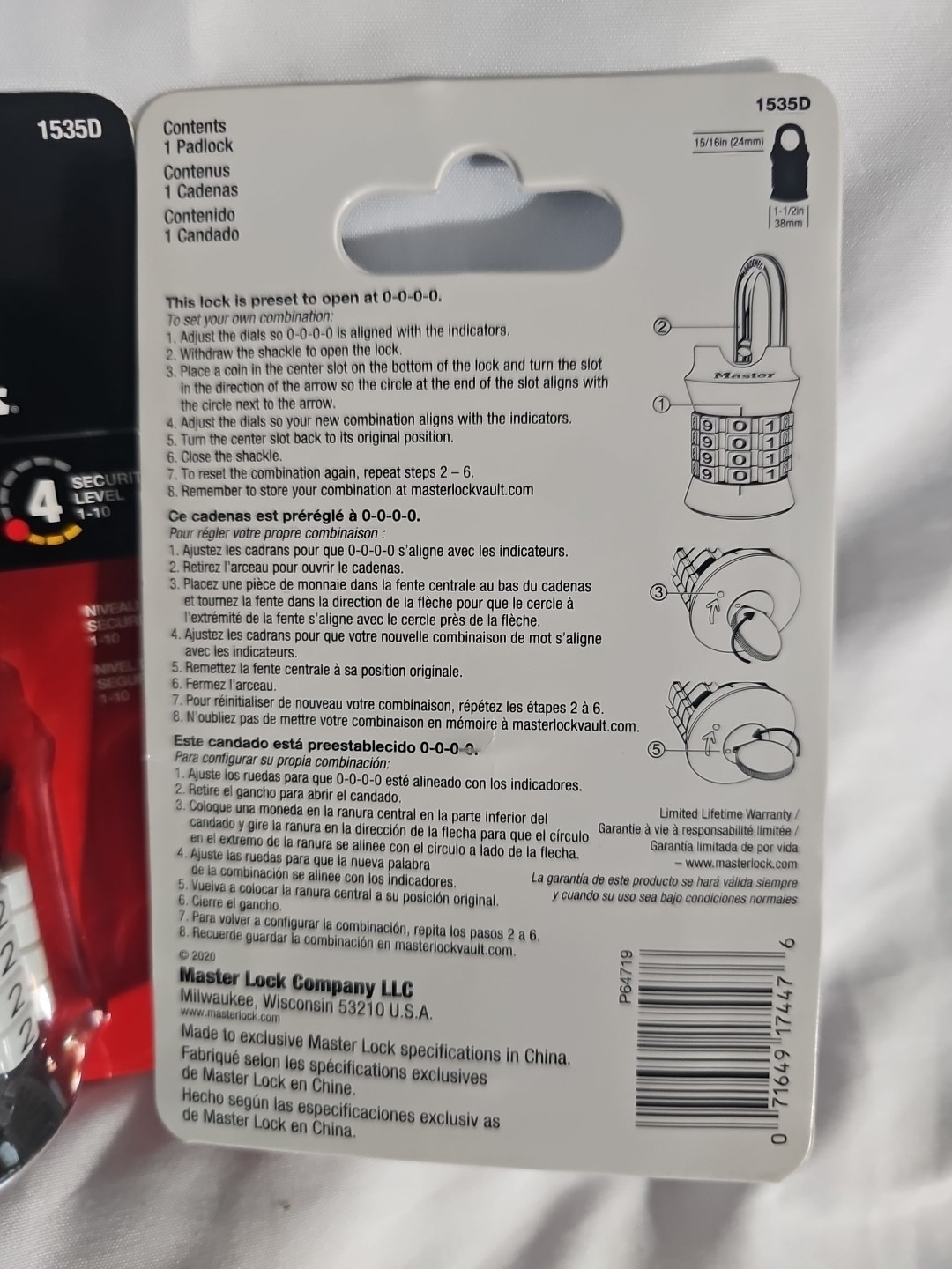 3 NEW Master Lock 1535D Customizable Combination Padlock Black Locker Office