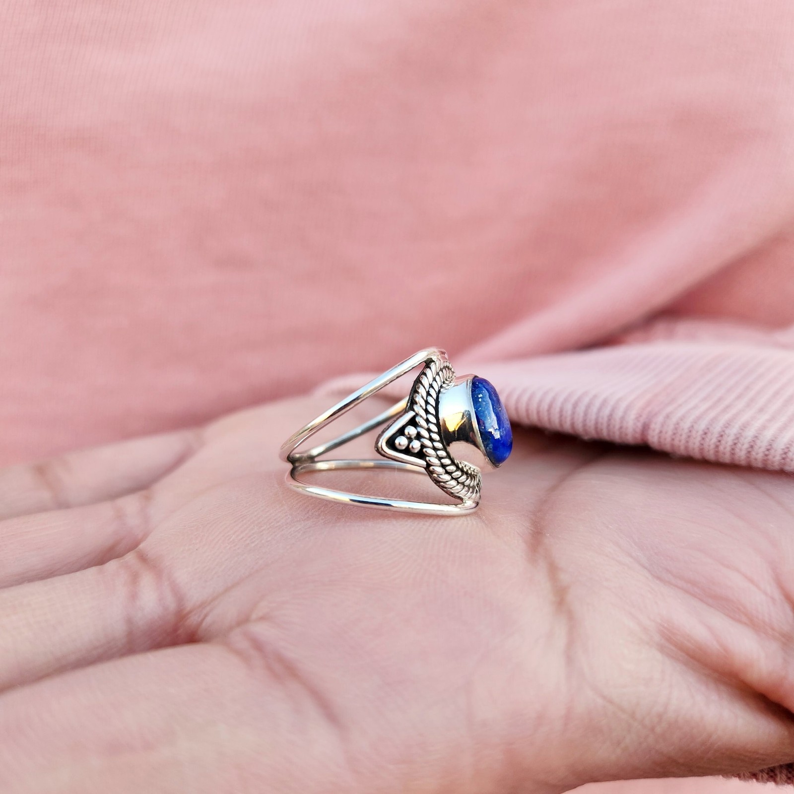 Genuine Lapis Lazuli Ring 925 Sterling Silver Statement Ring Lapis Gemstone Ring