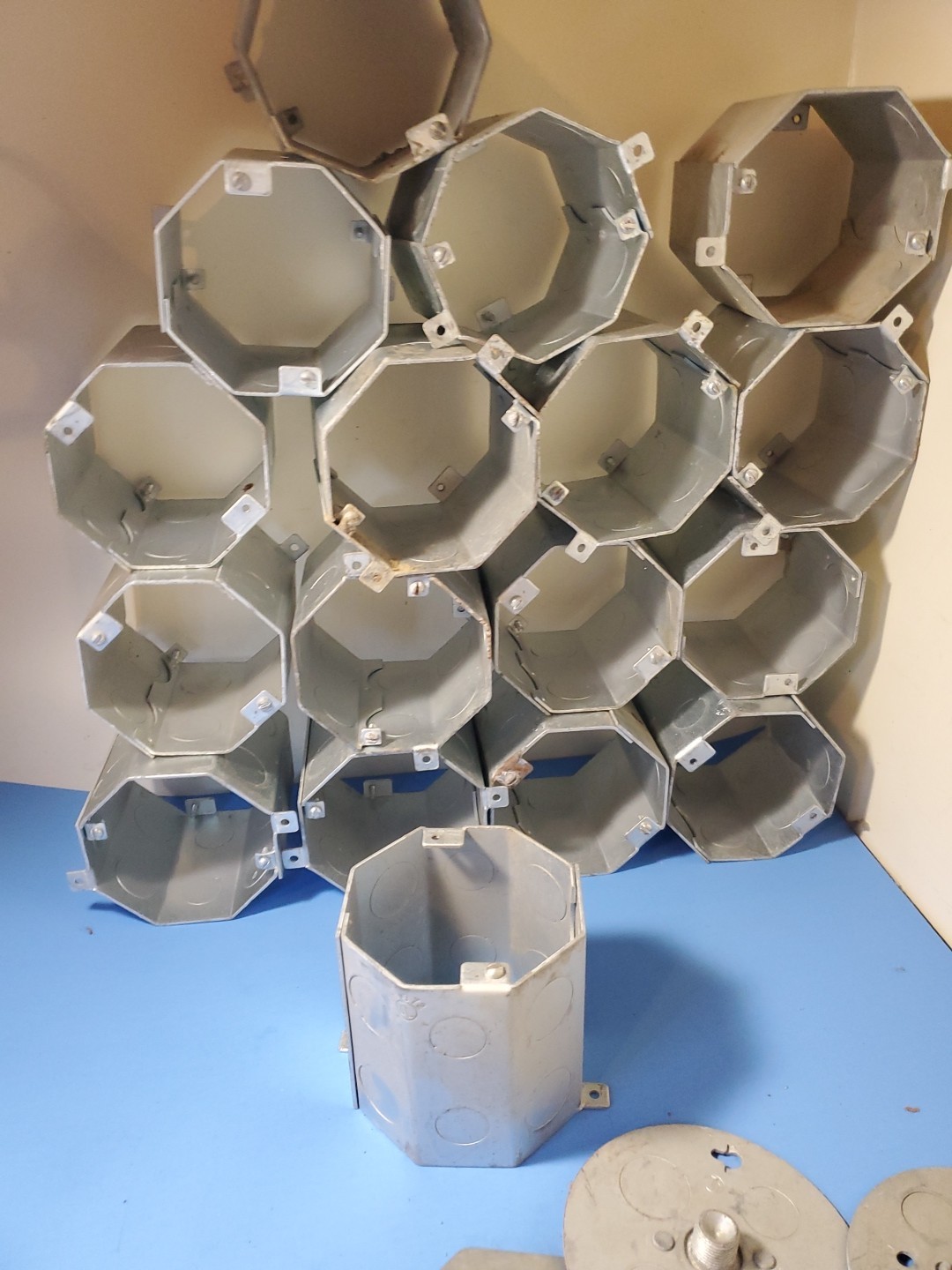 Lot Of 17 Octogon Concrete Box Top Box Extensions And 20 Misc Covers