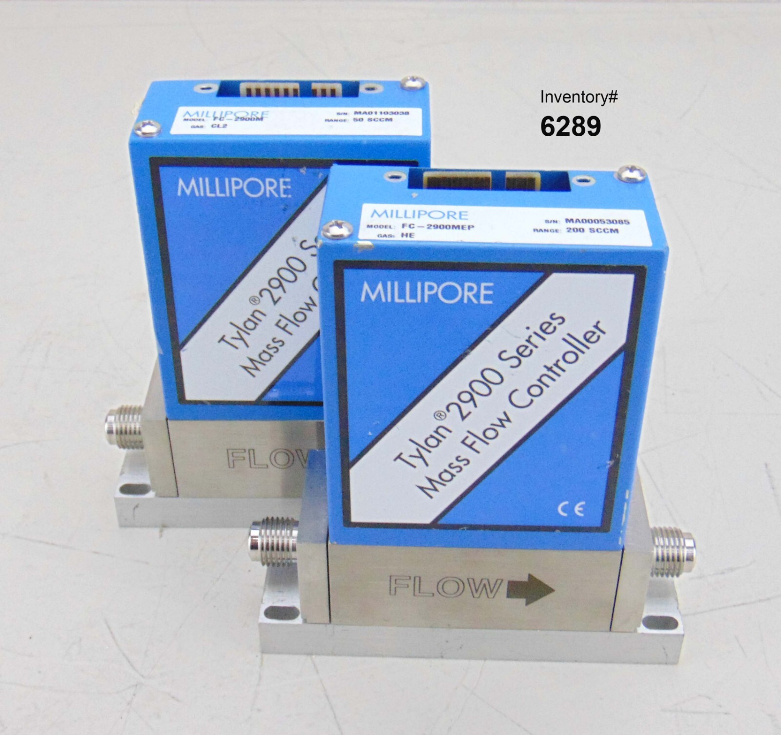 Millipore FC-2900M FC-2900MEP Mass Flow Controller 50cc CL2 200cc He, lot o 2