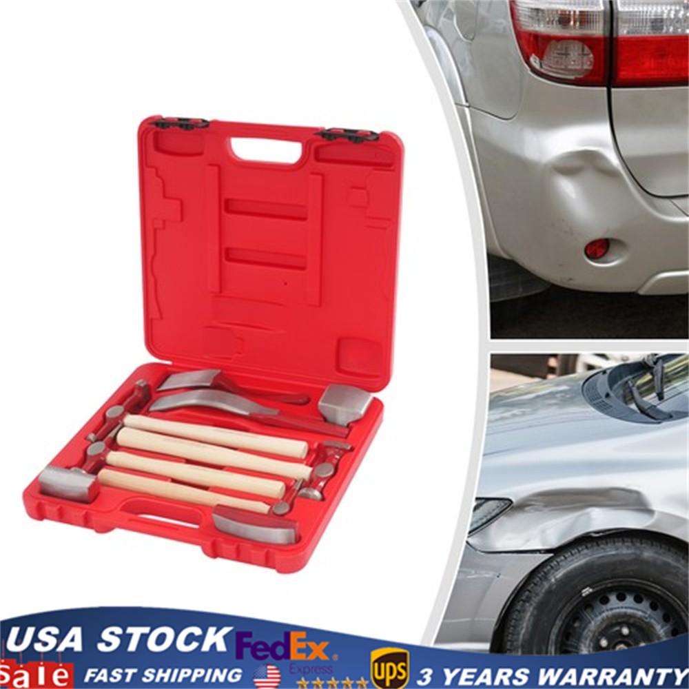 9pcs Set Hand Car Auto Body Work Hammer Dent Dolly Repair Kit w/ Tool Box