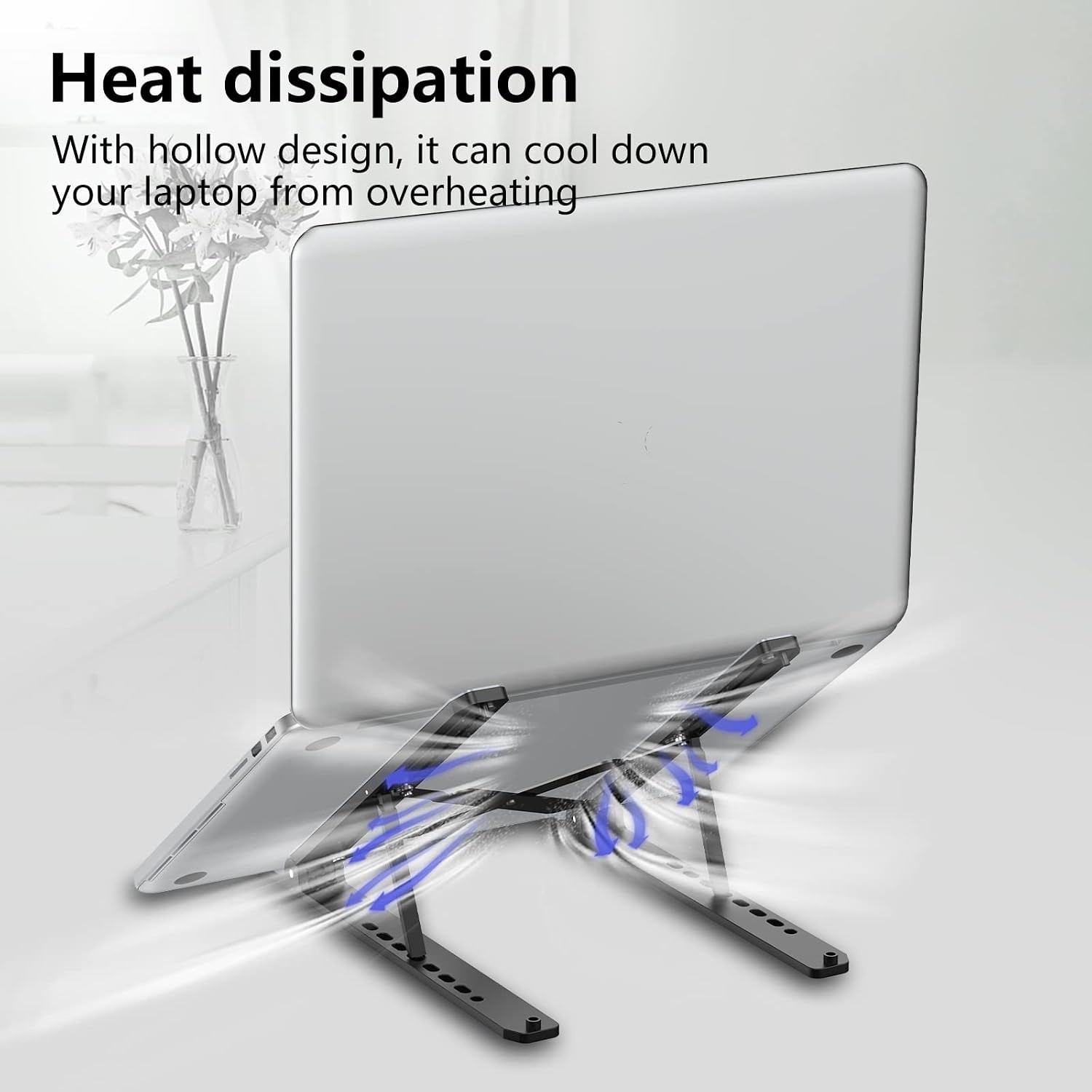 Laptop Stand for Desk, Adjustable Laptop Riser, Black | ABS+Silicone Foldable