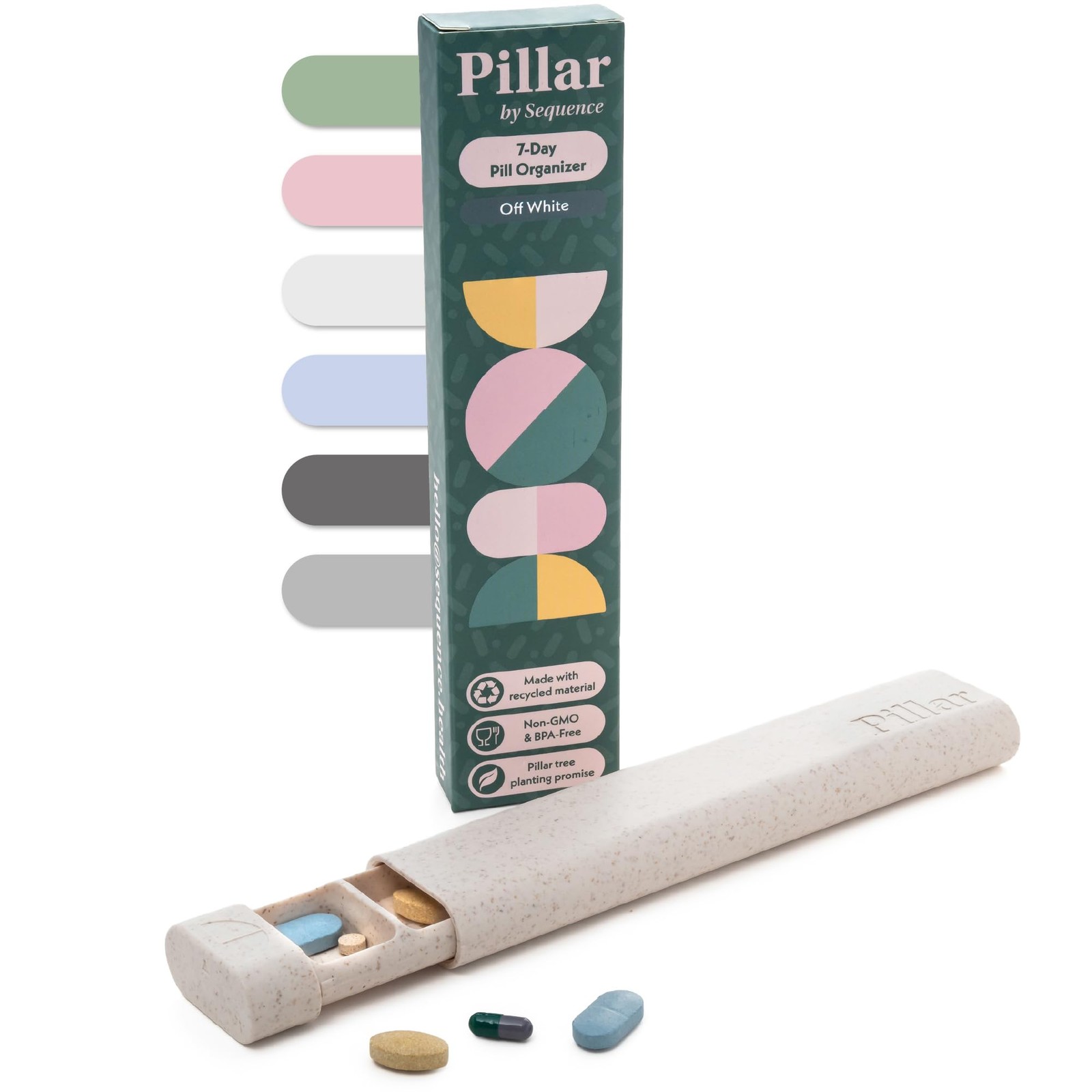 Pillar - 7 Day Pill Box Organiser | BPA-Free Wheat Straw Pill Organiser | Bea...