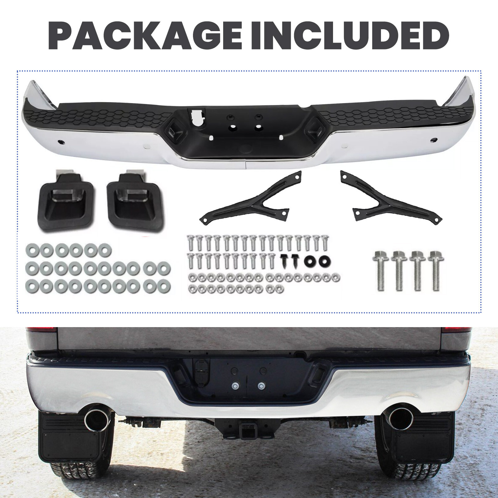 Chrome Rear Bumper Assembly For Ram 2500 3500 2013-2018 With Sensor Holes