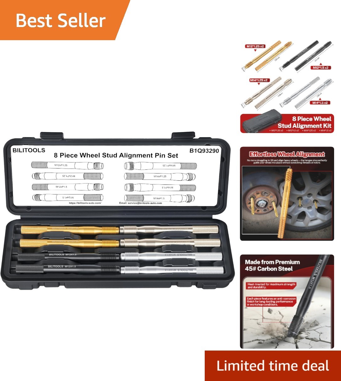 Heavy-Duty 8-Piece Wheel Hanger Alignment Set for Vehicles - M12 & M14 Sizes