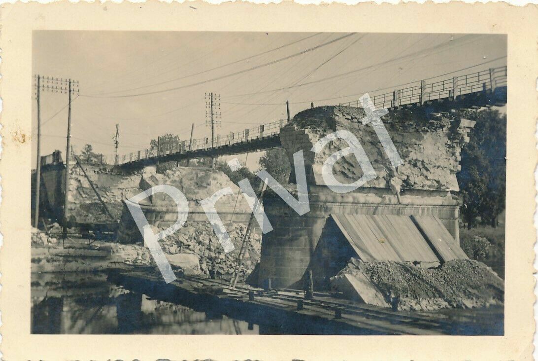 Photo WW II Wehrmacht Soldiers Advance France Blown Bridge Pont F1.42