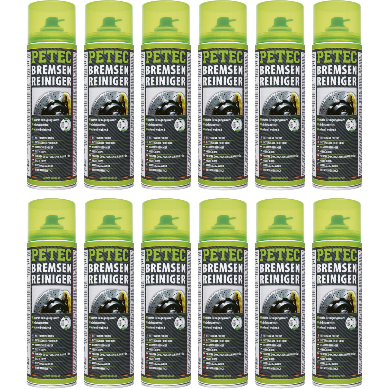 Petec 12x Bremsenreiniger Montagereiniger Entfetter 500ml +Putztuchrolle+Drah...