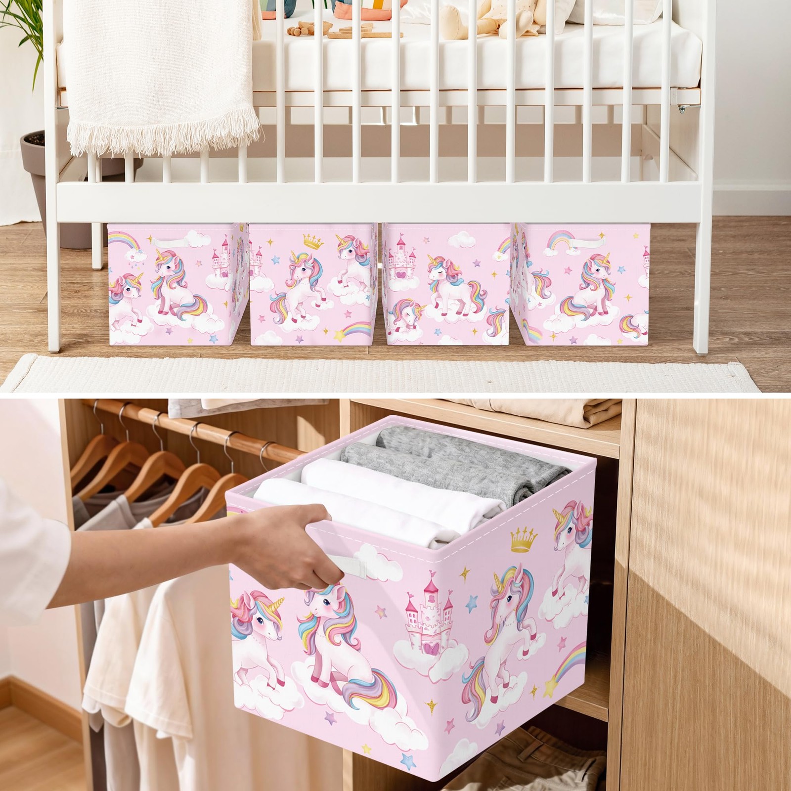 11.8" Unicorn Rainbow Cube Storage Organizer Set 3Pcs Cloud Star Cube Storage...