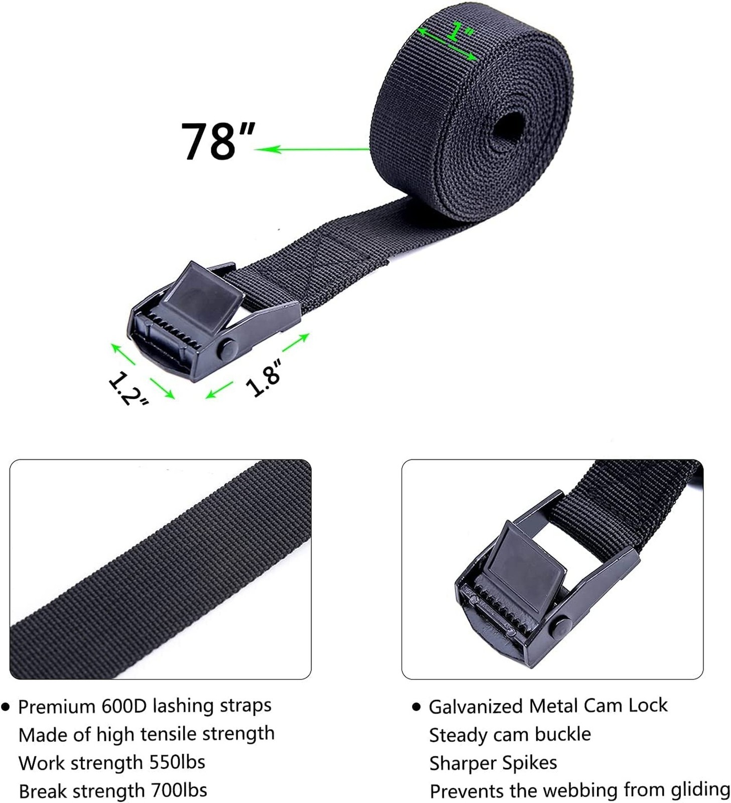 Premium Tie Down Nylon Strap - 2Pcs Cam Buckle Tie Down Straps Heavy Duty Sec...
