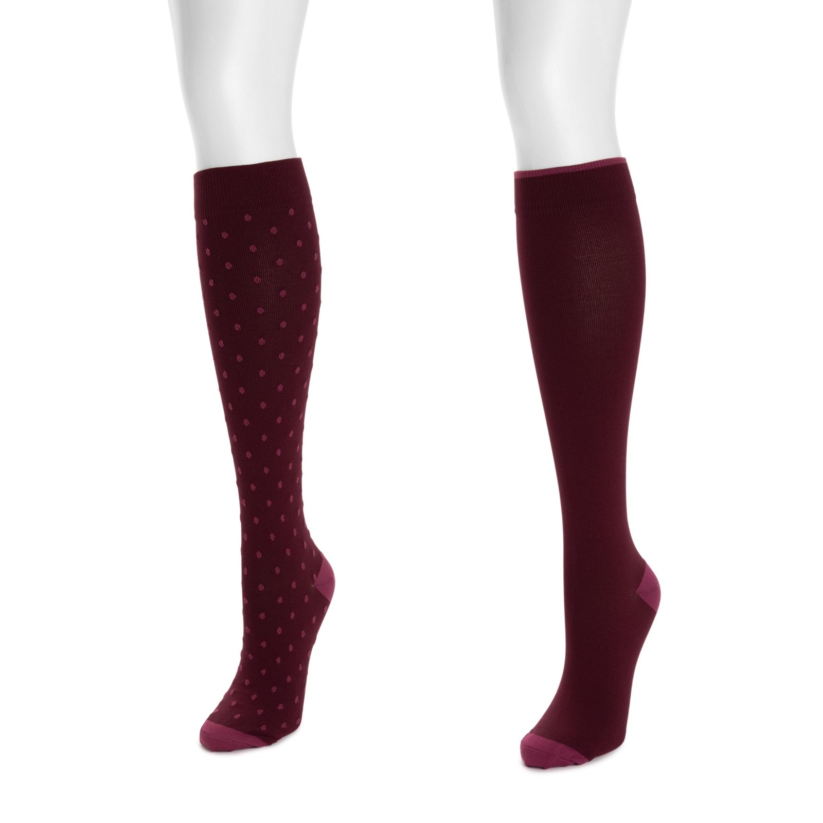 Women's 2 Pack Nylon Compression Socks, Burgundy, OS (6-10)