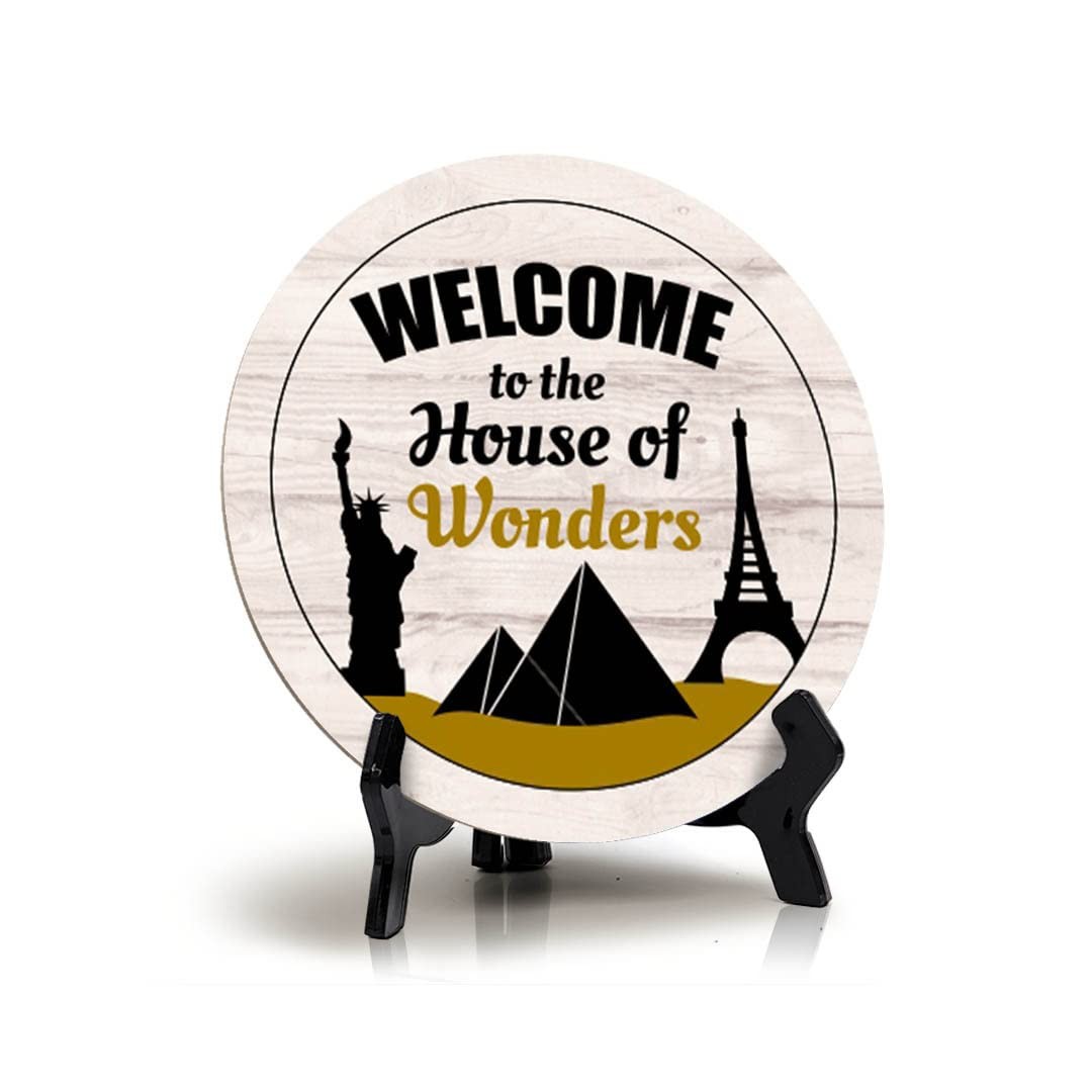 Welcome to the House of Wonders Wood Color, Entrance Decor Table Sign (5"x5")