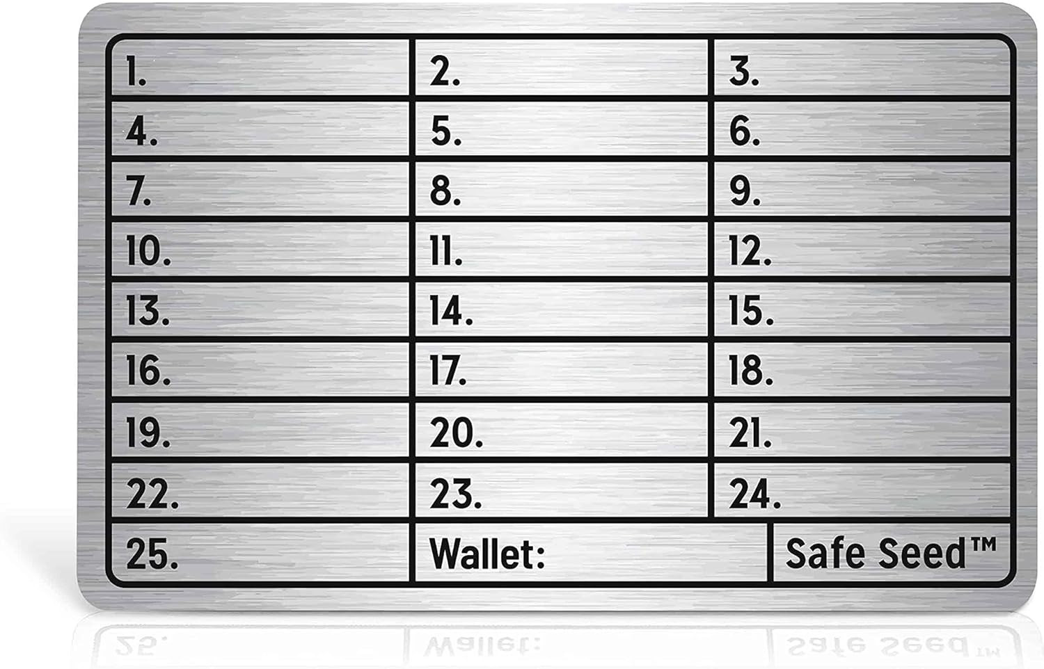 Metal Wallet Stainless Steel Edition 12-25 Word Recovery Passphrase Stamp Plate