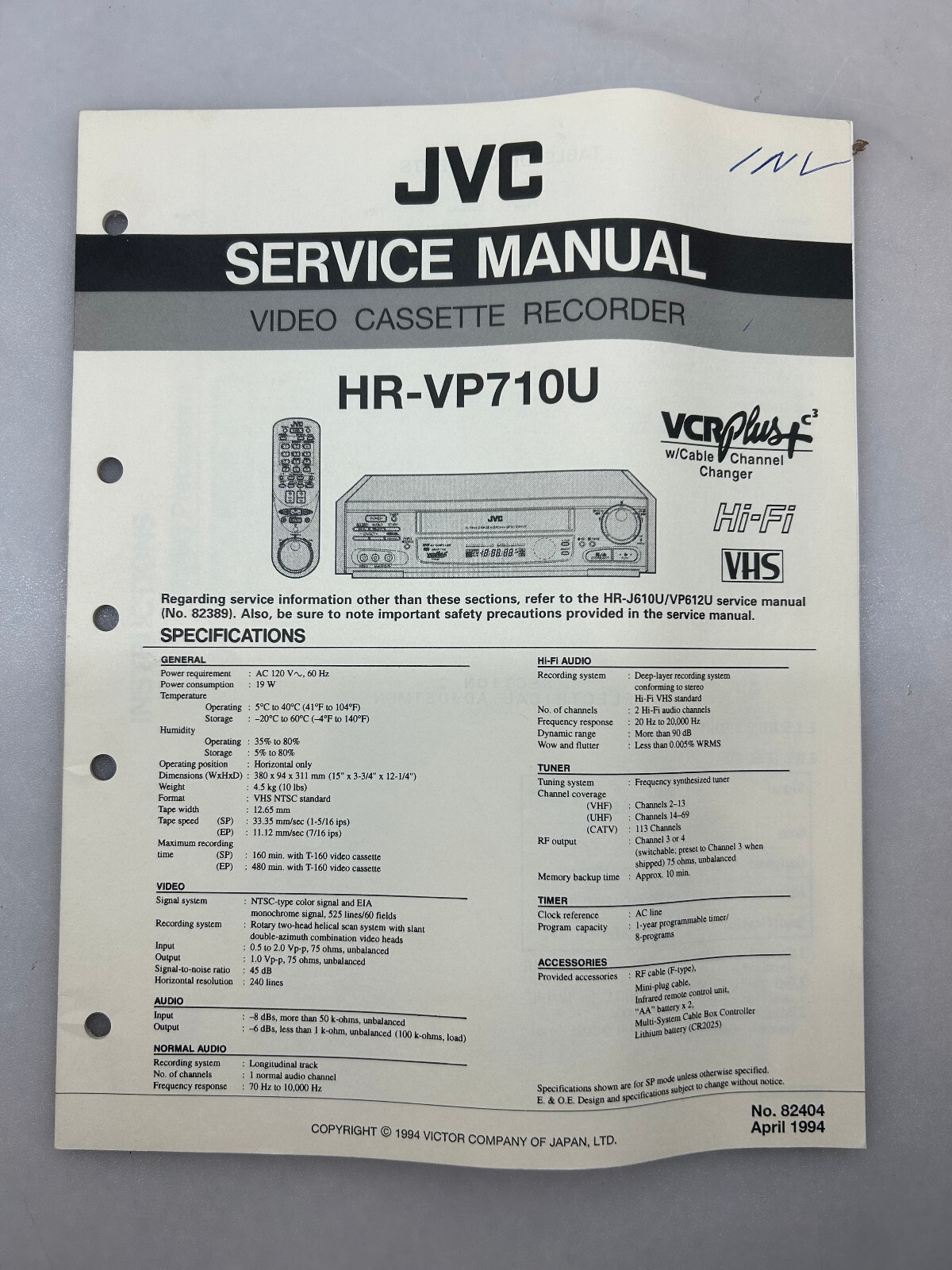 JVC HR-VP710 Original Service Manual Free Shipping