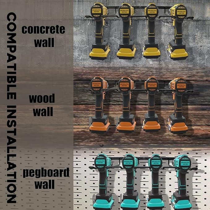 VCT DRILL HOLDER POWER TOOL ORGANIZER WALL MOUNT 4 CORDLESS METAL SHELF HOLDER
