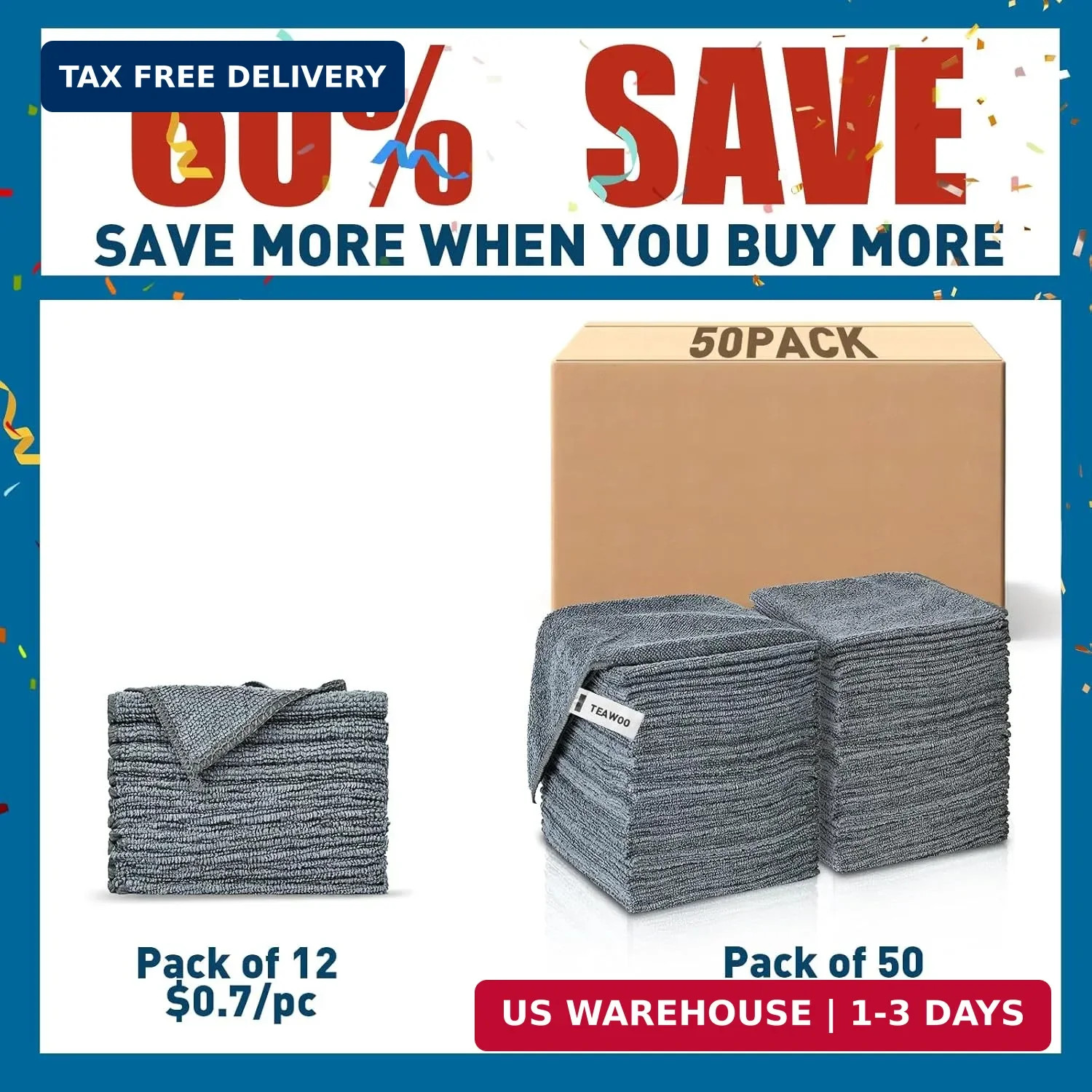 Gray Microfiber Cleaning Cloths Bulk Pack-50 Pack, Microfiber Towels Bulk towel