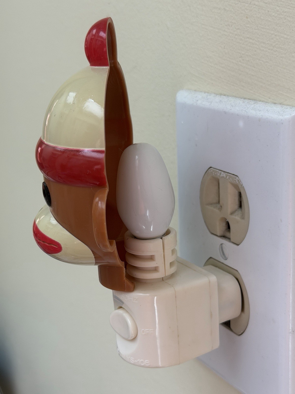 Plastic Patch Sock Monkey Night Light w/ Bulb Tested & Working