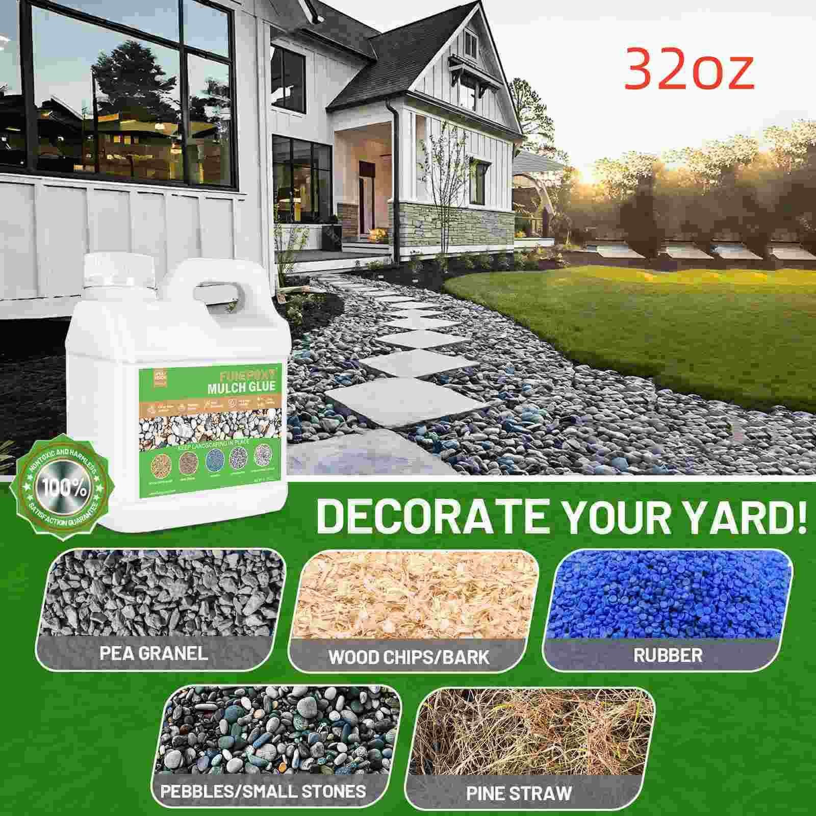 Garden Mulch Glue - 1L 32oz - flower Beds Plant Pots Gravel Rock Landscape Hold