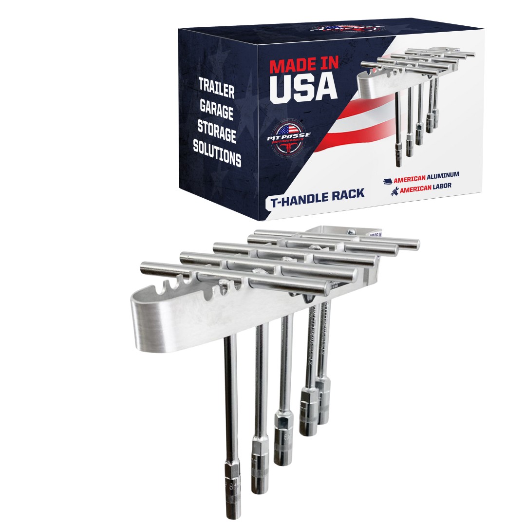 Pit Posse T Handle Tool Rack Holder Aluminum-Made in USA