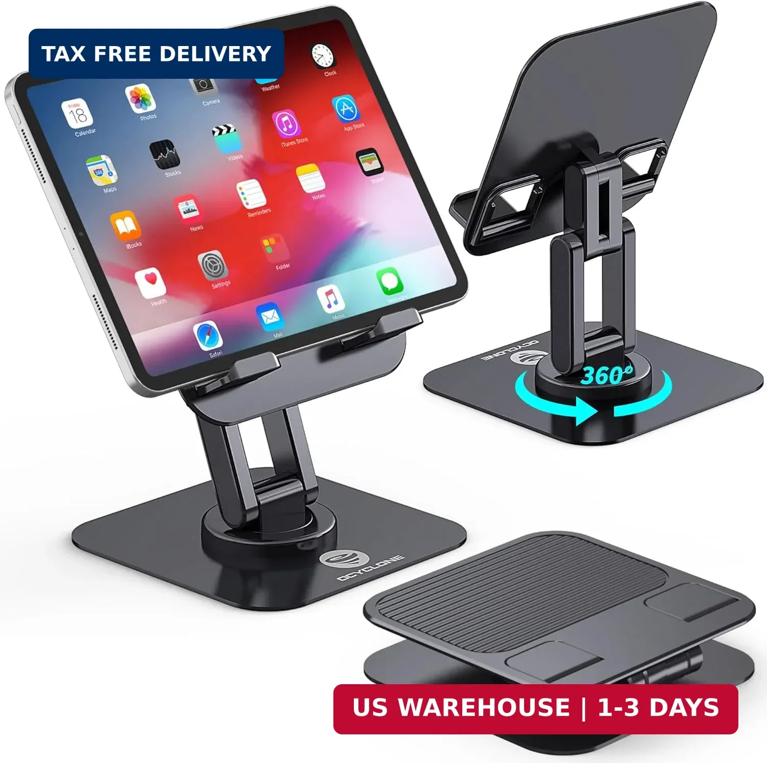 iPad Stand, 360° Rotating Adjustable Foldable iPad Tablet Holder for Desk FAST