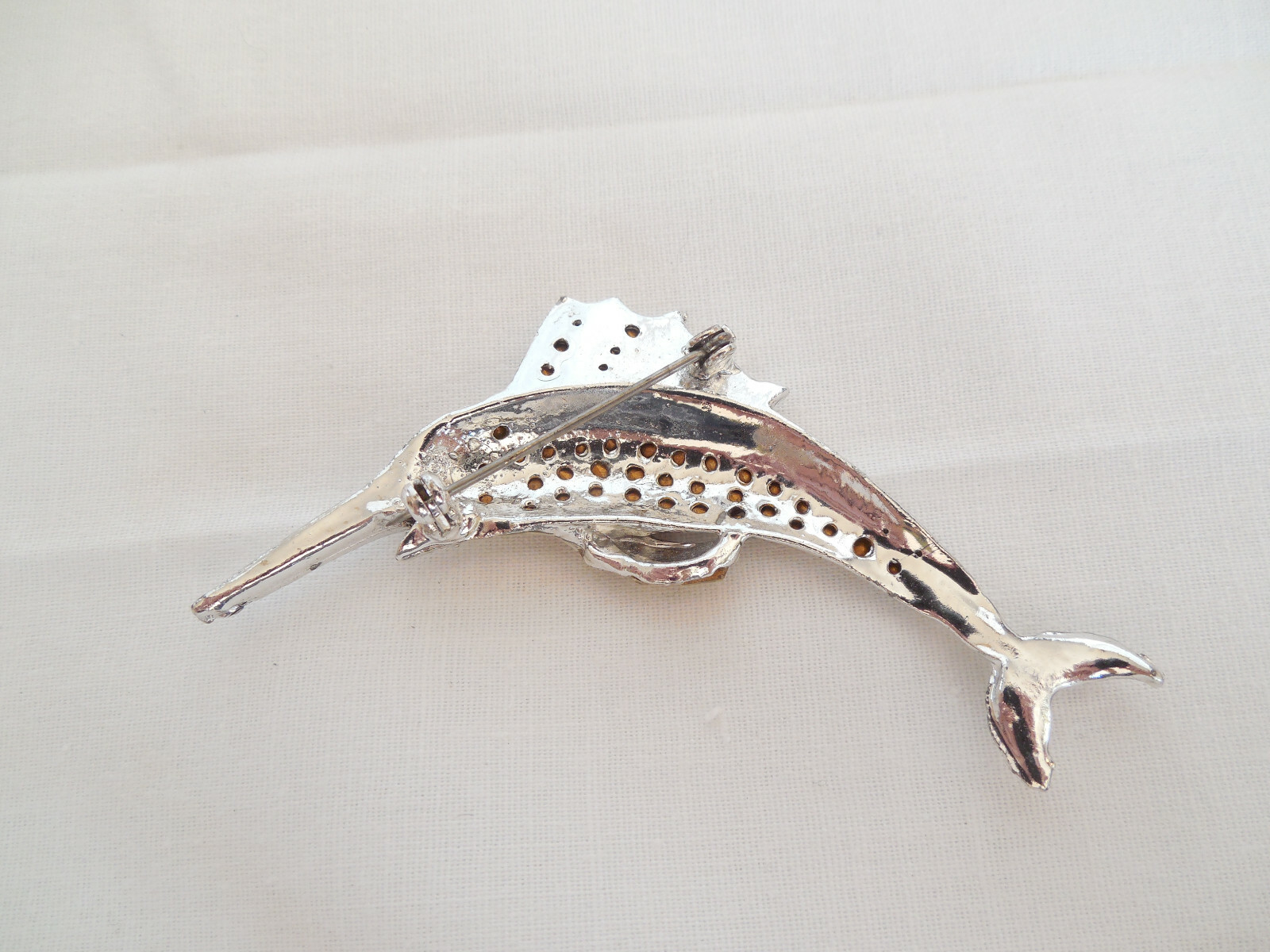 Vintage rhinestone sword fish brooch