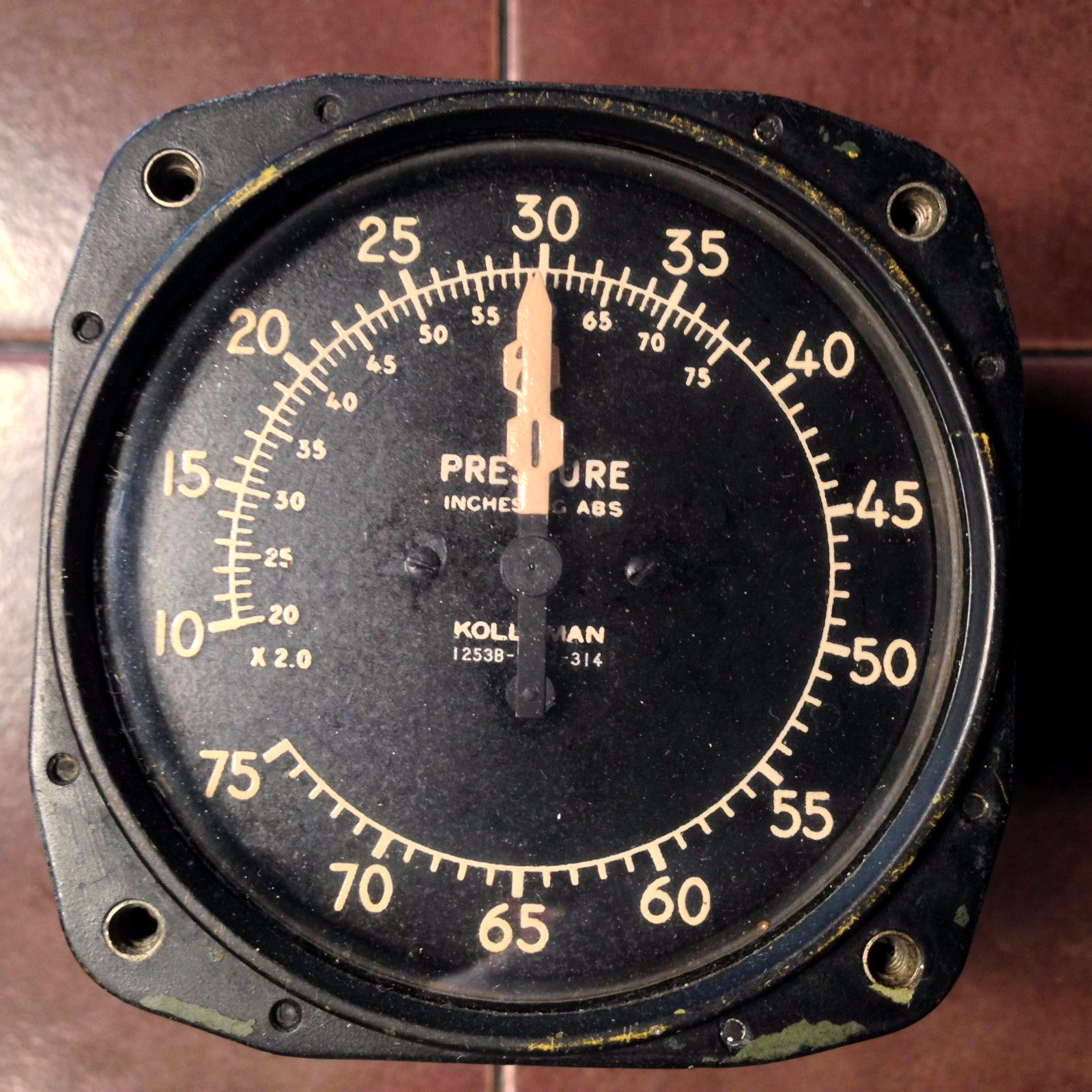 Kollsman Dual Manifold Pressure Gauge 10-75 in Hg ABS,  12538-4-02-314