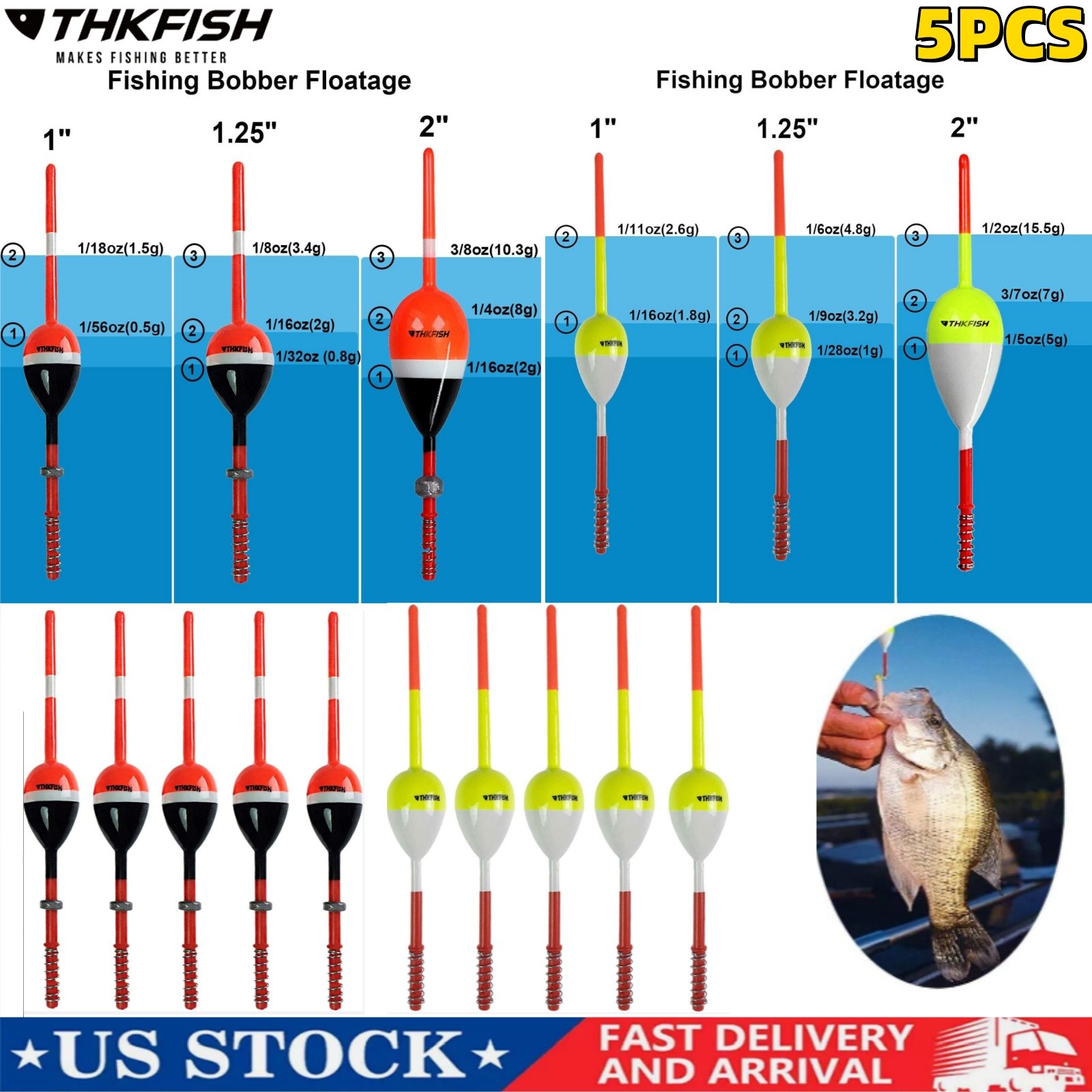 5PCS Slip Bobbers Fishing Floats Bobbers Balsa Wood Slip Bobbers Floats Spring